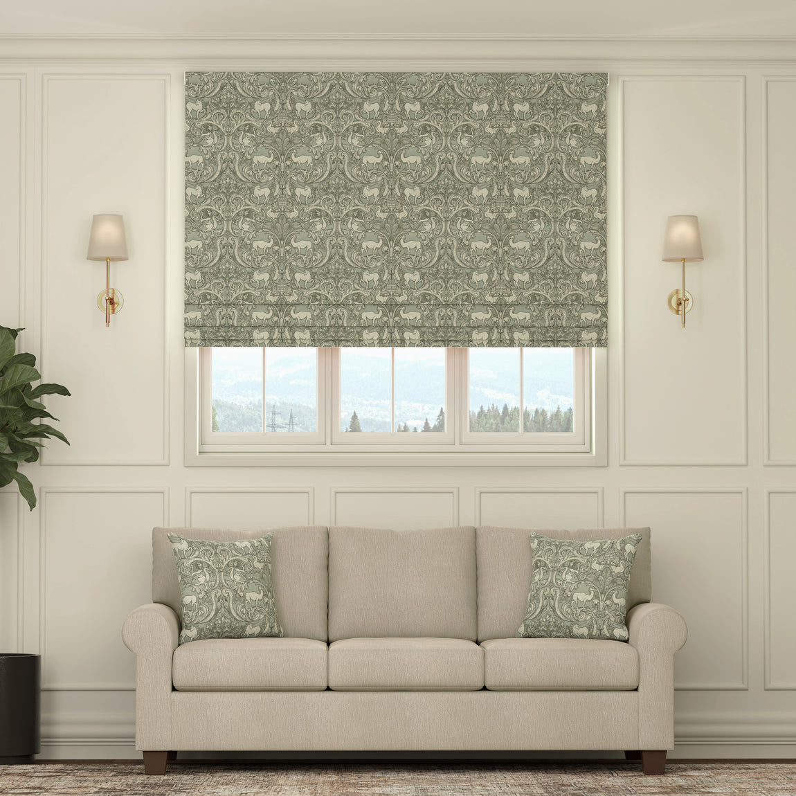 HOUSE Llewelyn-Bowen Menagerie Artois Printed Made To Measure Roman Blind Powder Blue