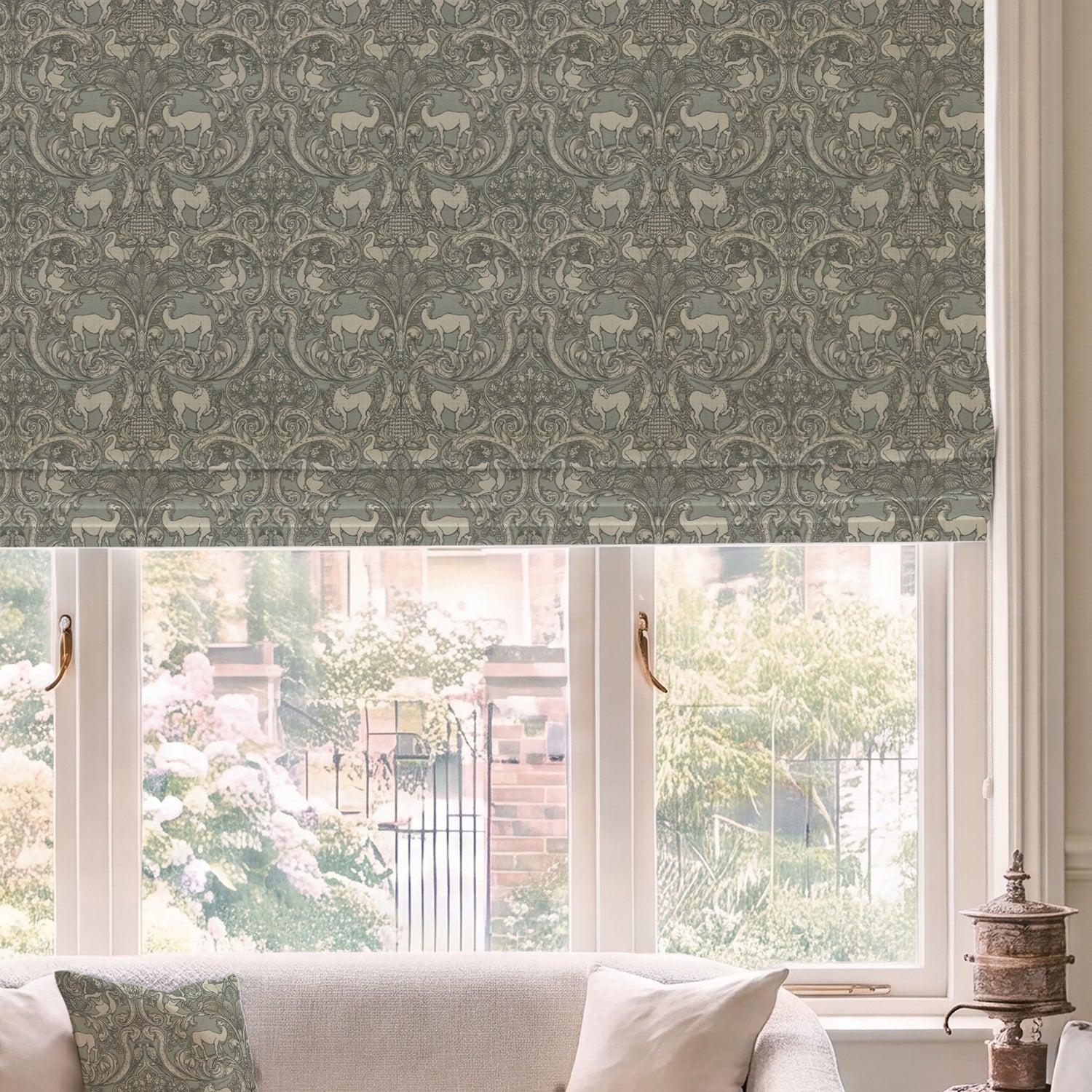 HOUSE Llewelyn-Bowen Menagerie Artois Printed Made To Measure Roman Blind Powder Blue