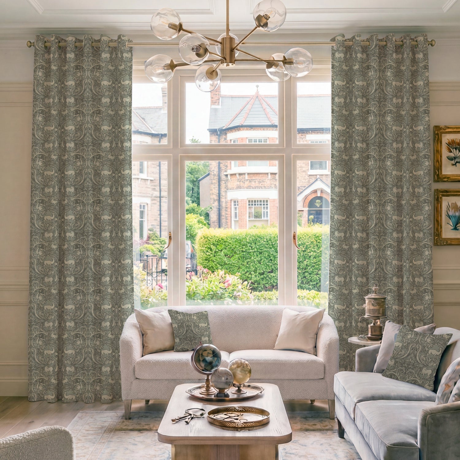 HOUSE Llewelyn-Bowen Menagerie Artois Printed Made To Measure Curtains Powder Blue