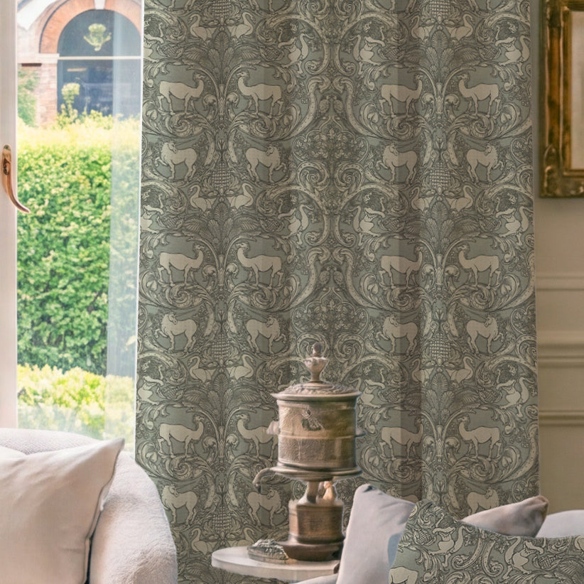 HOUSE Llewelyn-Bowen Menagerie Artois Printed Made To Measure Curtains Powder Blue