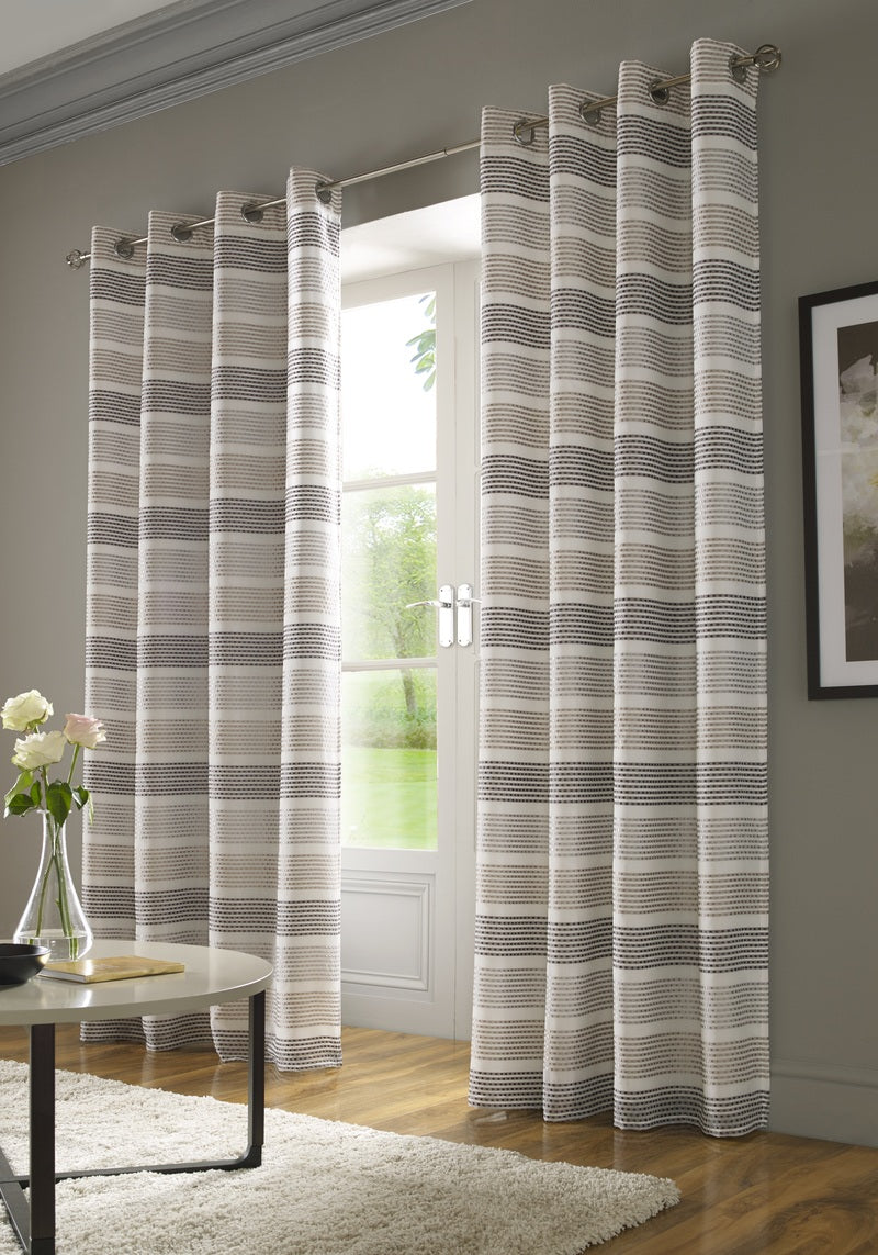 Moda Ready Made Lined Voile Eyelet Curtains Black