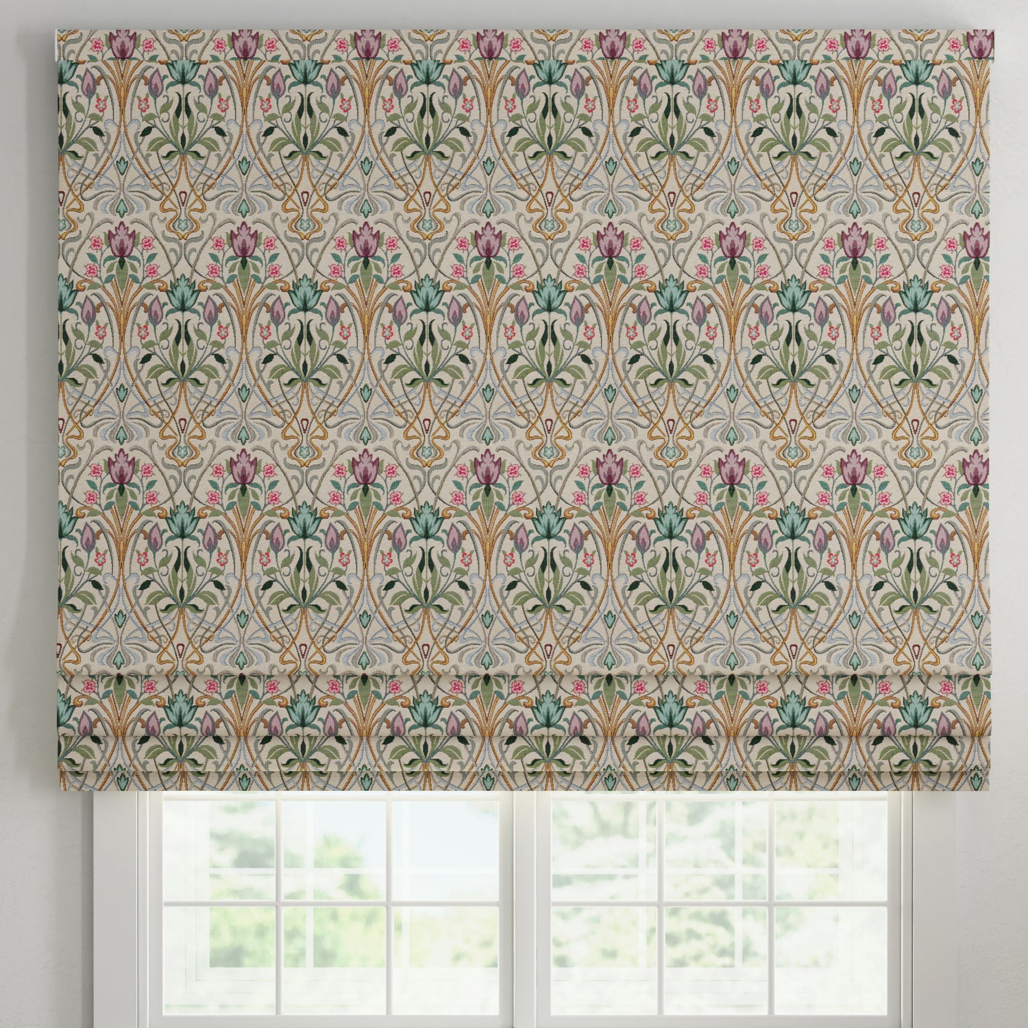 ANTE DECOR Alexandra Woven Jacquard Made To Measure Roman Blind Green Purple