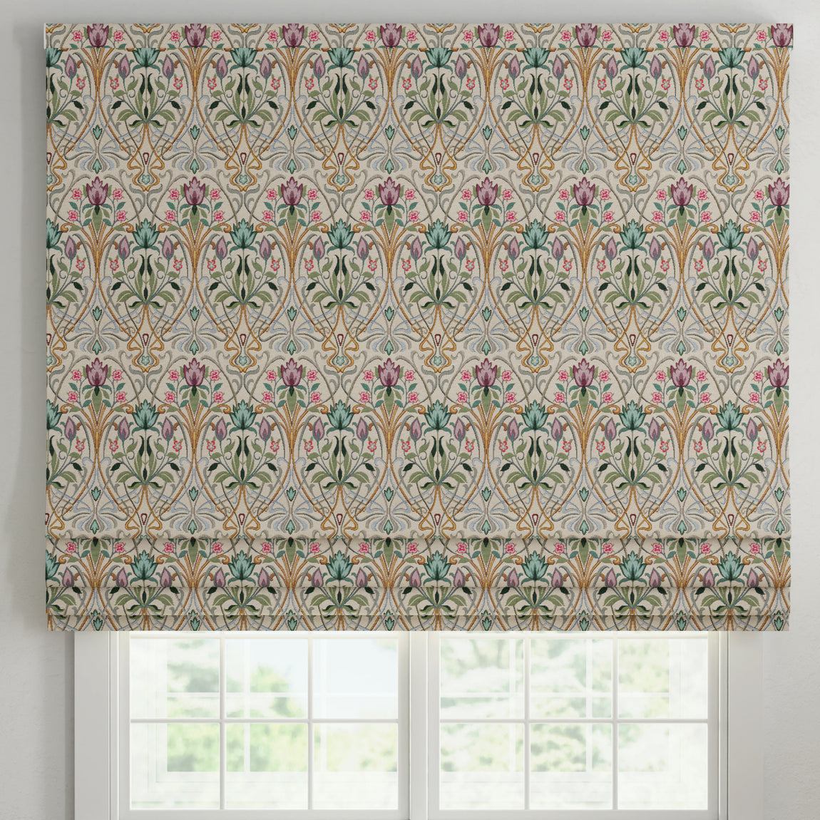 ANTE DECOR Alexandra Woven Jacquard Made To Measure Roman Blind Green Purple
