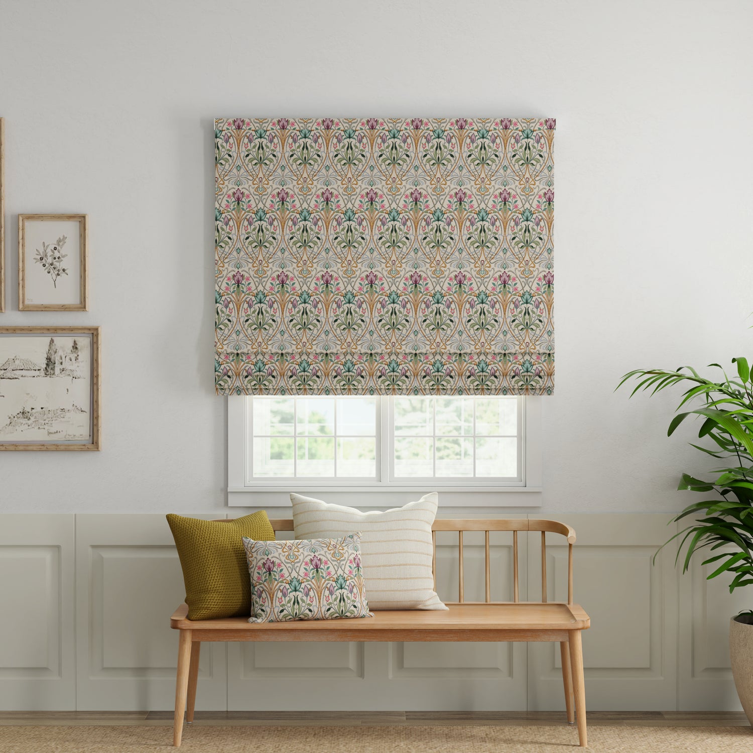 ANTE DECOR Alexandra Woven Jacquard Made To Measure Roman Blind Green Purple