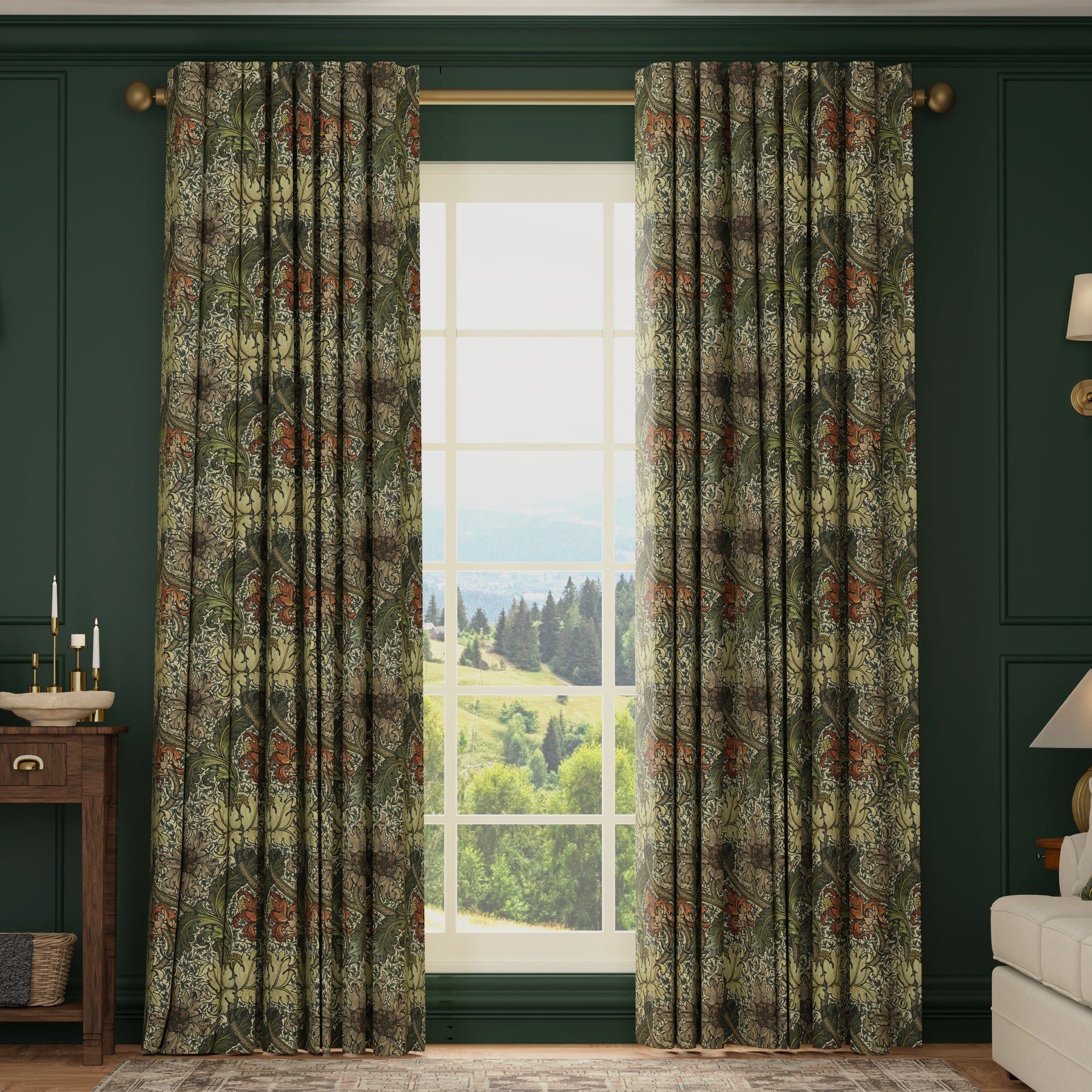 HOUSE Llewelyn-Bowen Morris Major Printed Made To Measure Curtains Emberleaf
