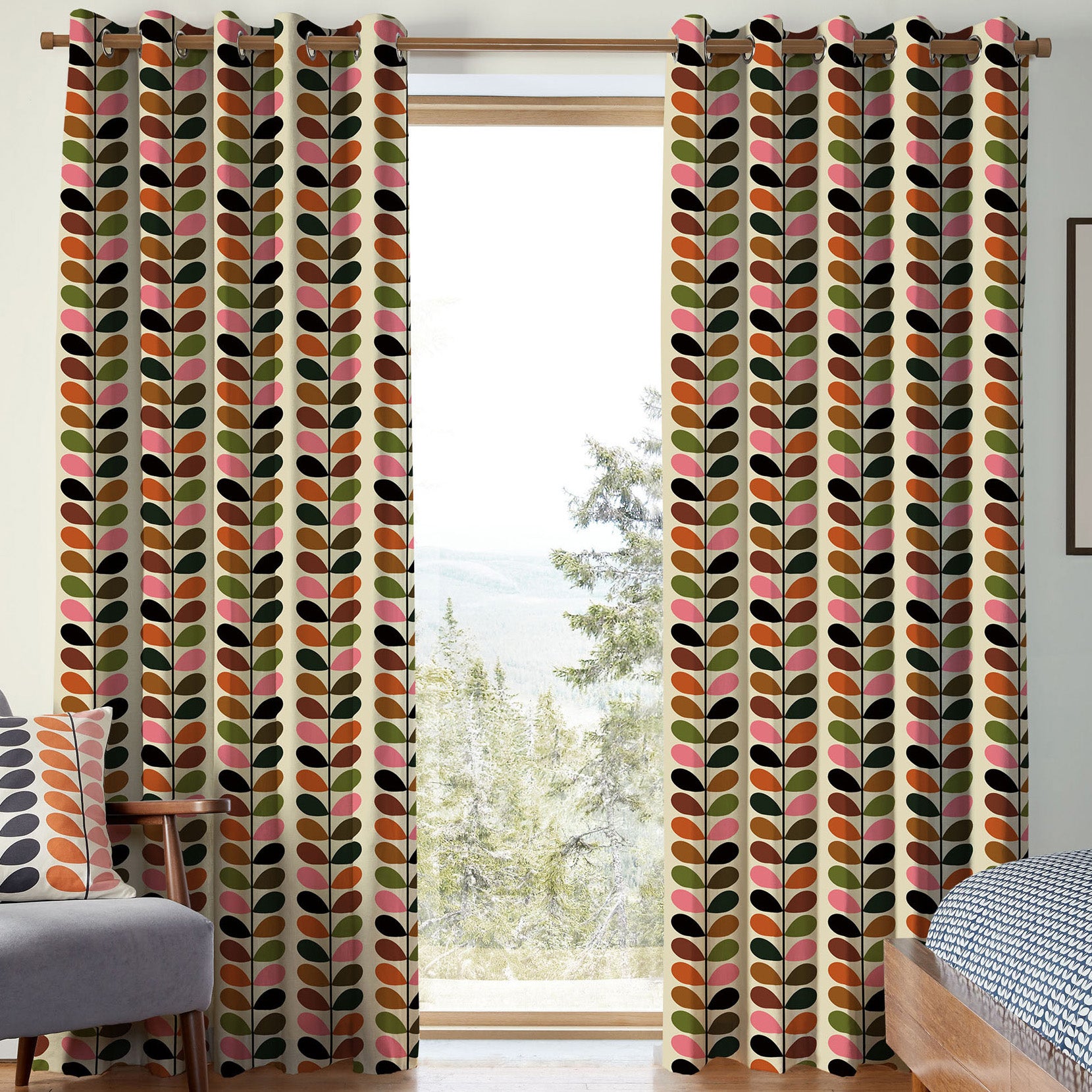 Orla Kiely Multi Stem Made To Measure Curtains Pink Red