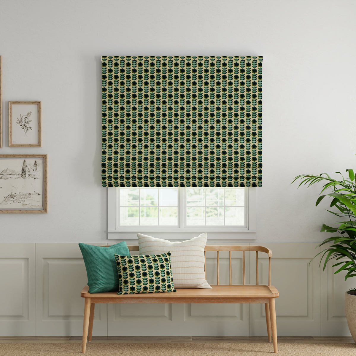 ANTE DECOR Palma Printed Cotton Made To Measure Roman Blind Lapis