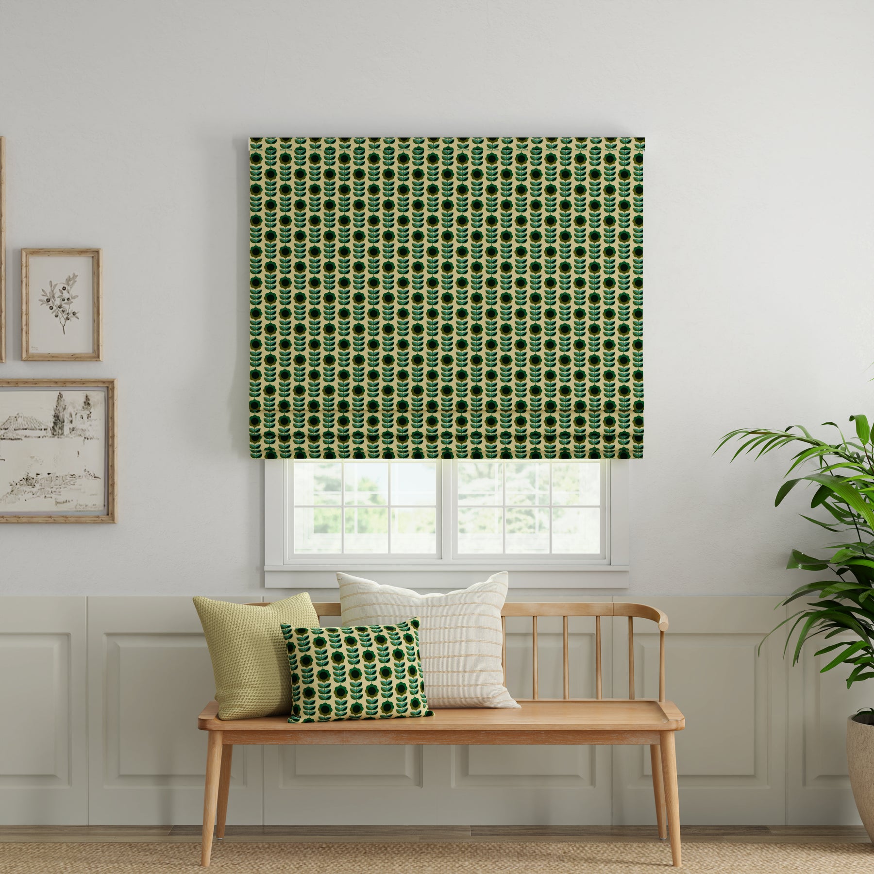 ANTE DECOR Palma Printed Cotton Made To Measure Roman Blind Emerald