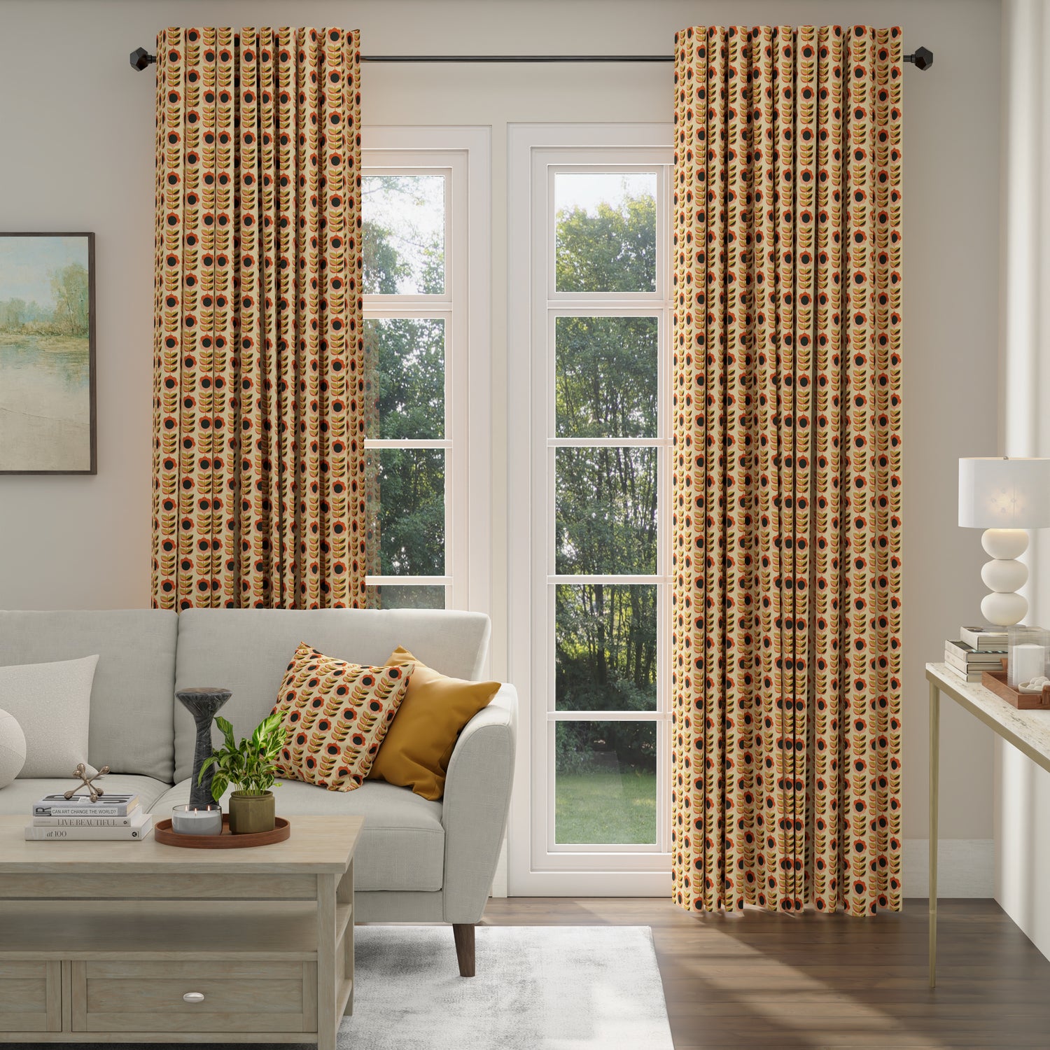 ANTE DECOR Palma Printed Cotton Made To Measure Curtains Burnt Umber