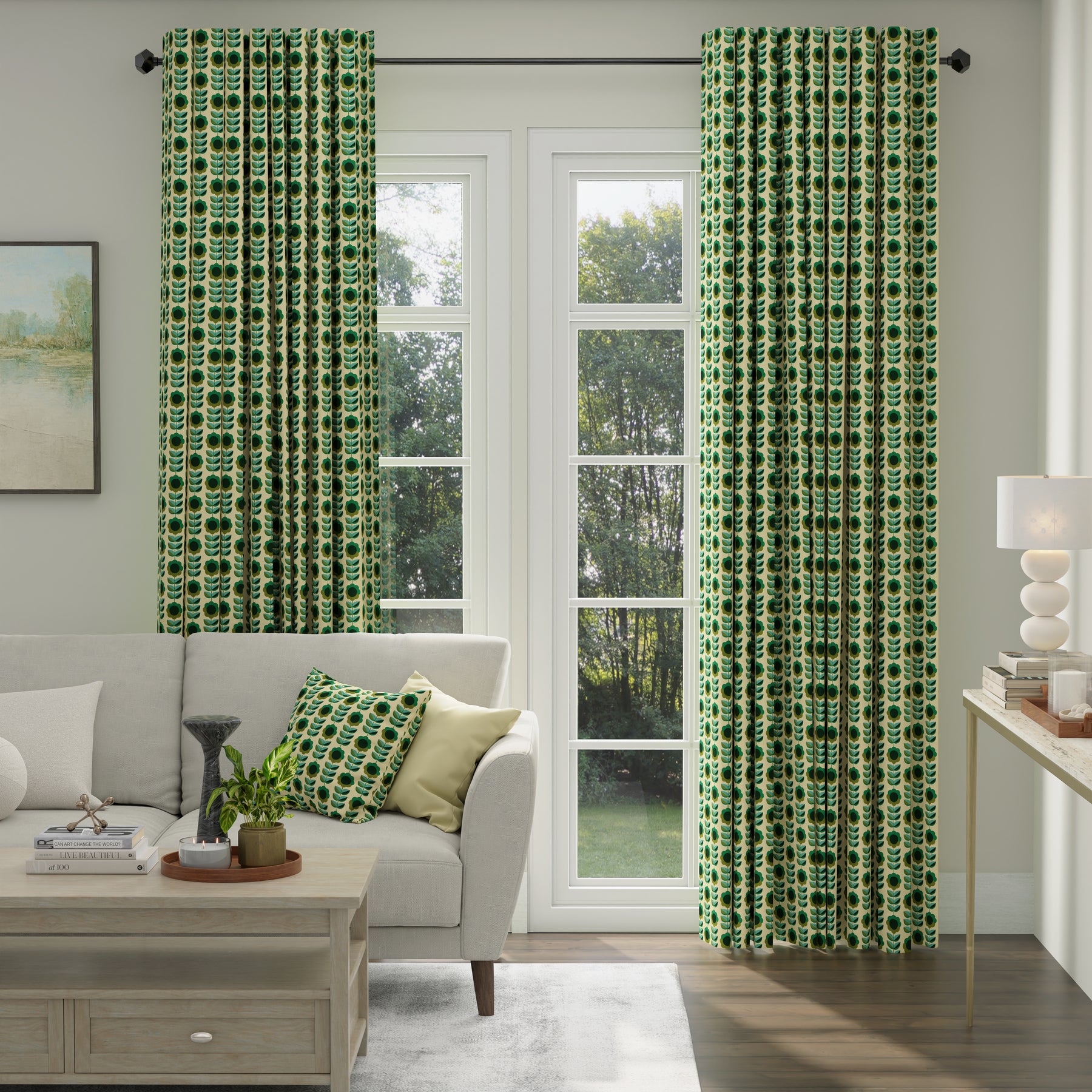 ANTE DECOR Palma Printed Cotton Made To Measure Curtains Emerald