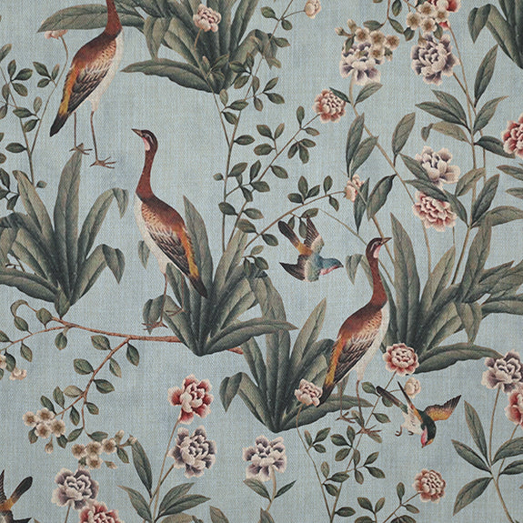 Linda Barker Rosa Fiore Linen Look Blackout Made To Measure Curtains China Blue