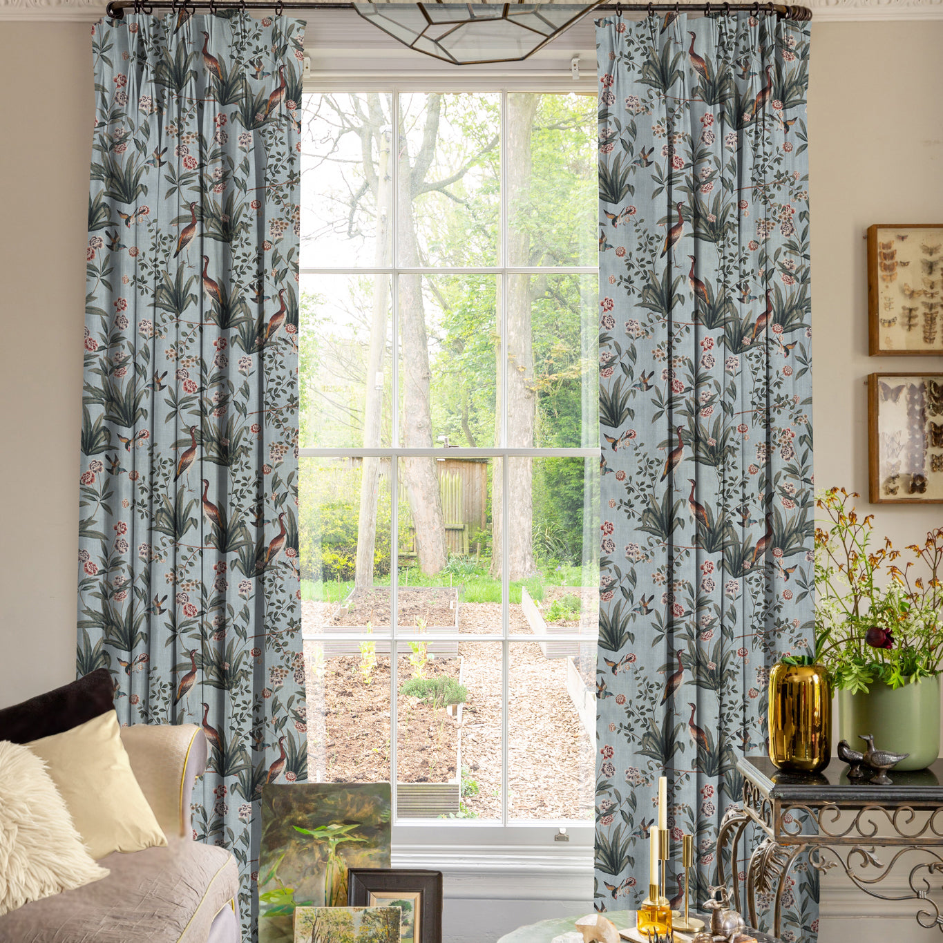 Linda Barker Rosa Fiore Linen Look Blackout Made To Measure Curtains China Blue