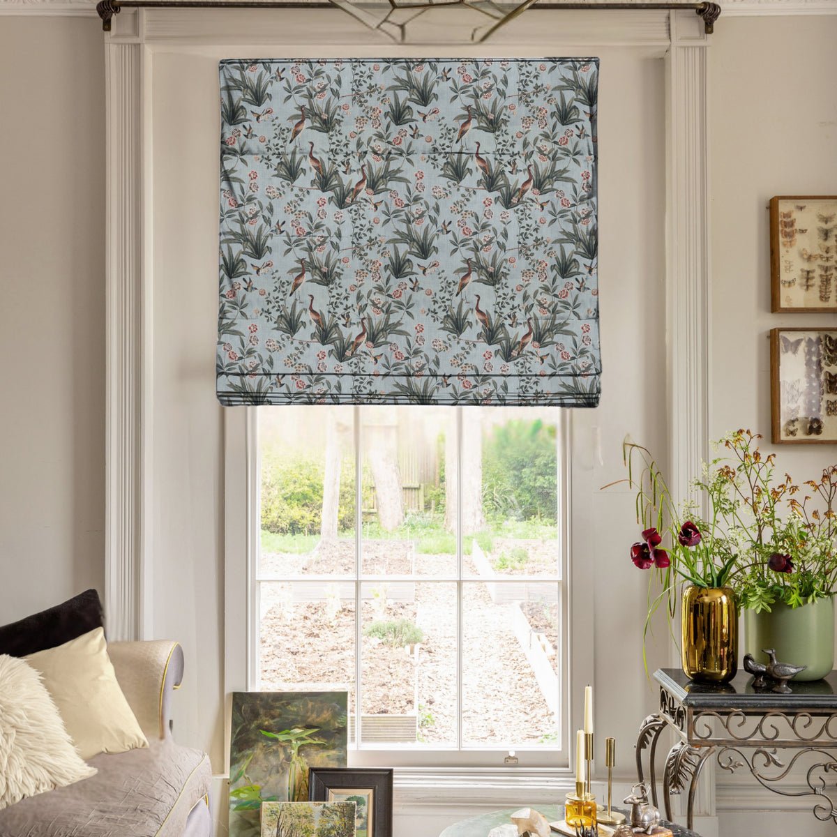 Linda Barker Rosa Fiore Linen Look Blackout Made To Measure Roman Blind China Blue