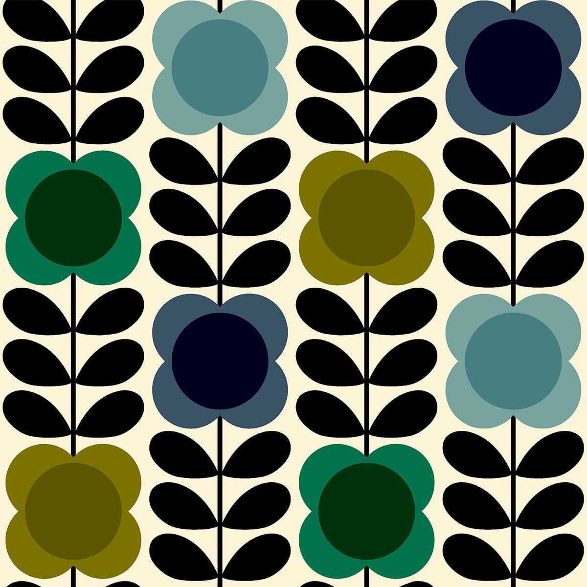 Orla Kiely Spot Flower Stem Made to Measure Wave Curtain + FREE Track Blue Green