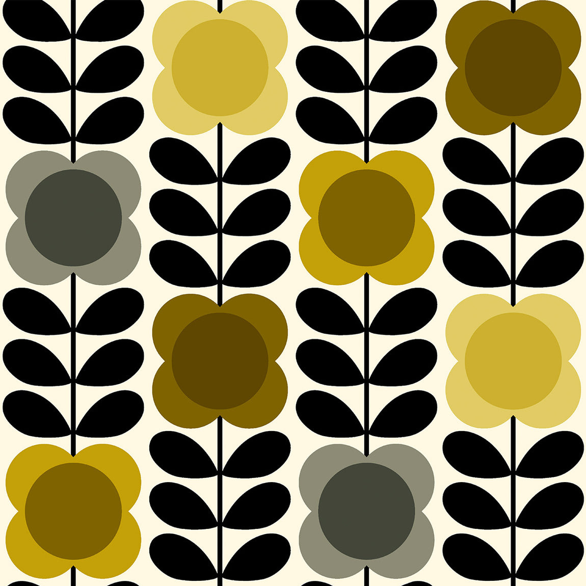 Orla Kiely Spot Flower Stem Made to Measure Wave Curtain + FREE Track Yellow Grey