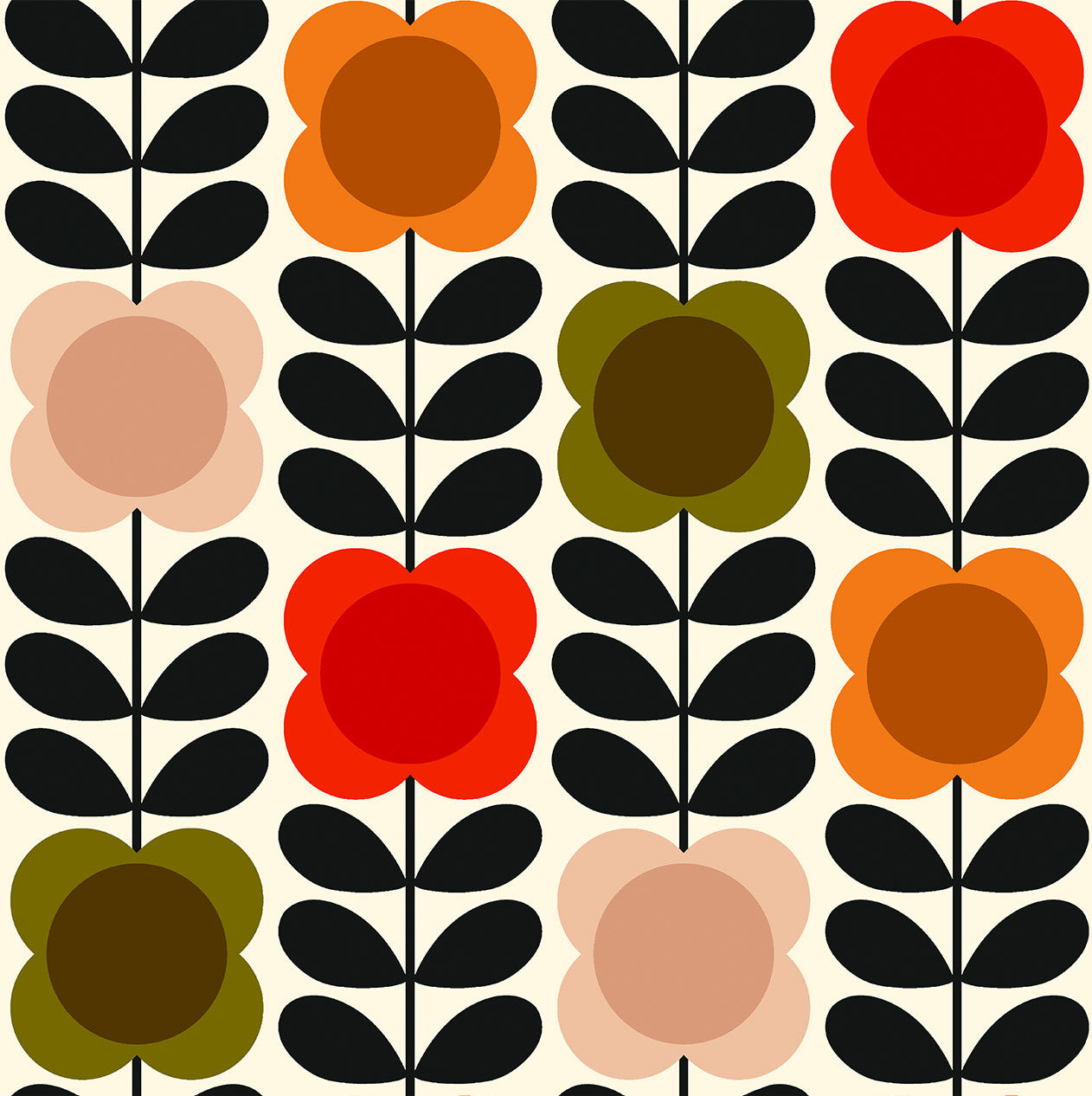 Orla Kiely Spot Flower Stem Made to Measure Wave Curtain + FREE Track Tomato Pink
