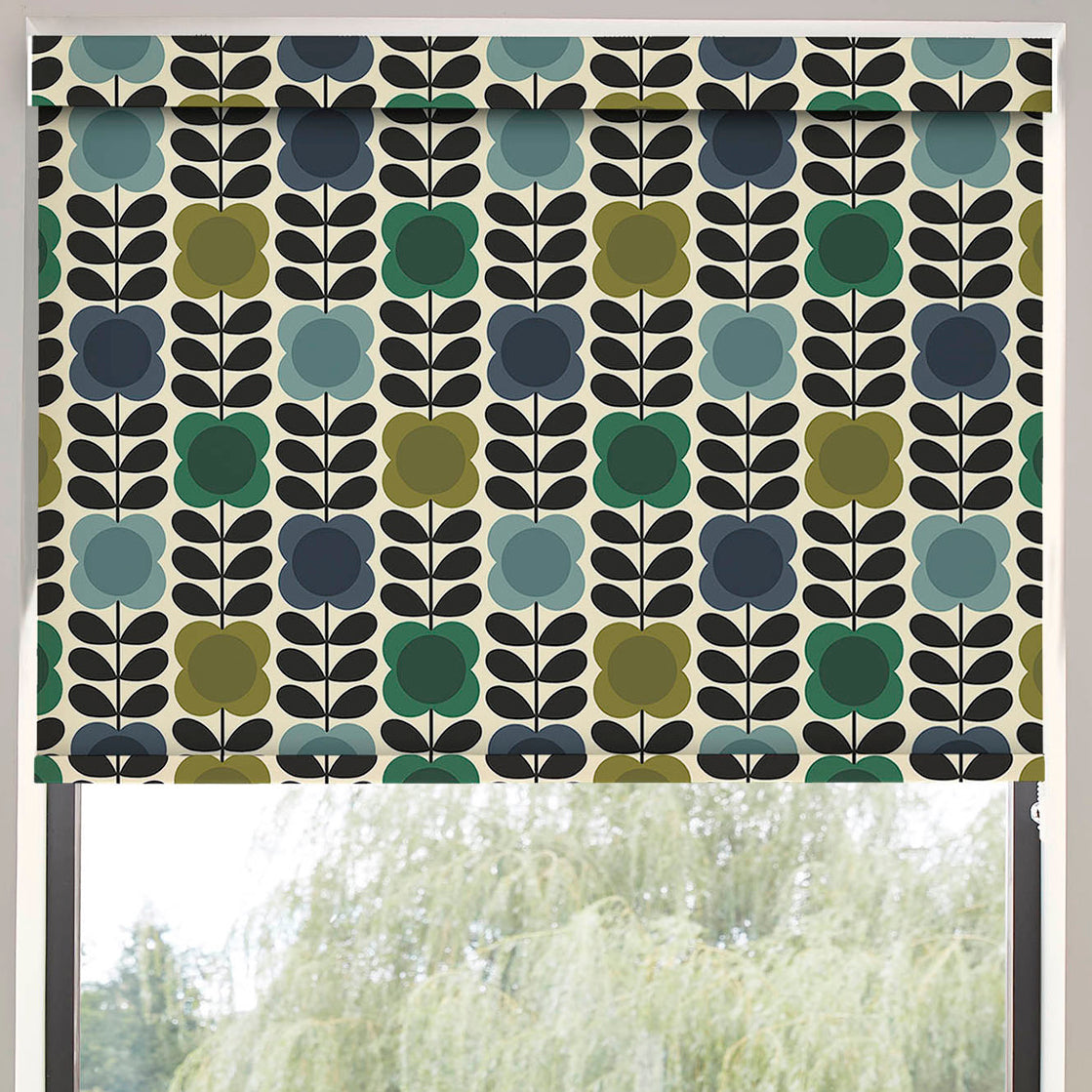 Orla Kiely Spot Flower Stem Translucent Made to Measure Roller Blind Blue Green