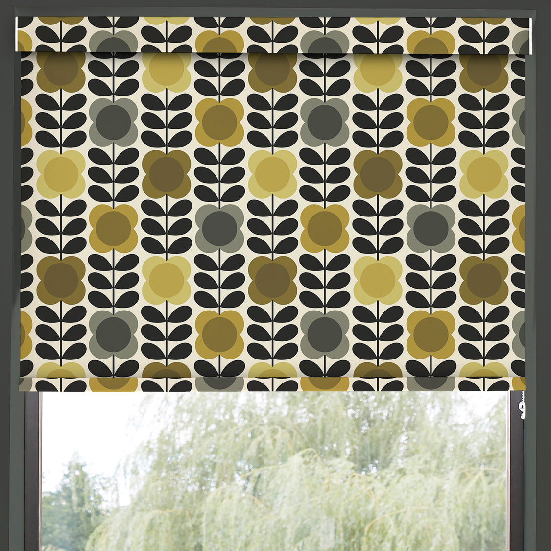 Orla Kiely Spot Flower Stem Translucent Made to Measure Roller Blind Yellow Grey