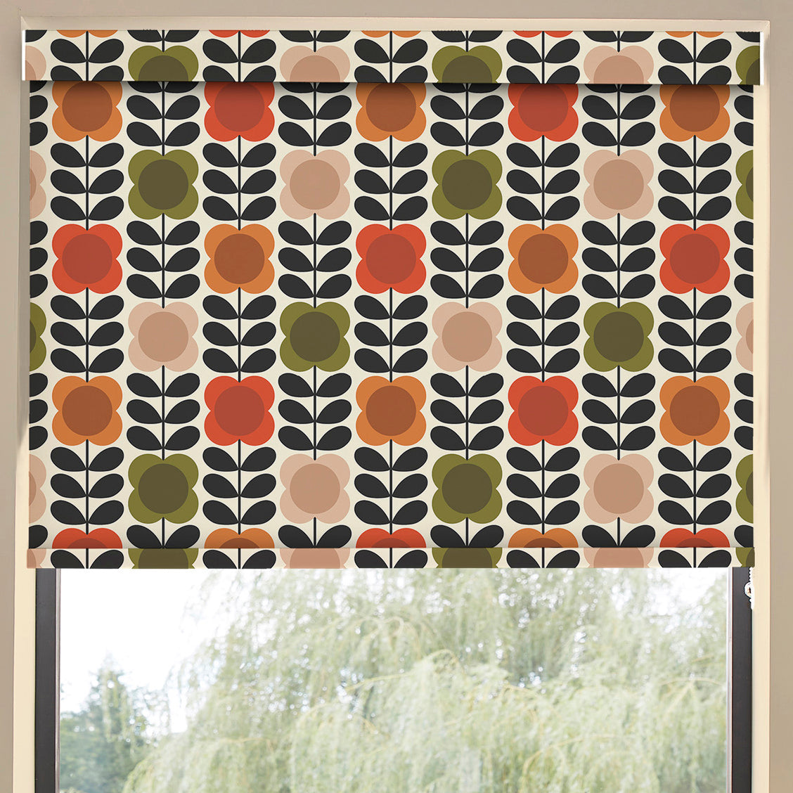 Orla Kiely Spot Flower Stem Made to Measure Blackout Roller Blind Tomato Pink