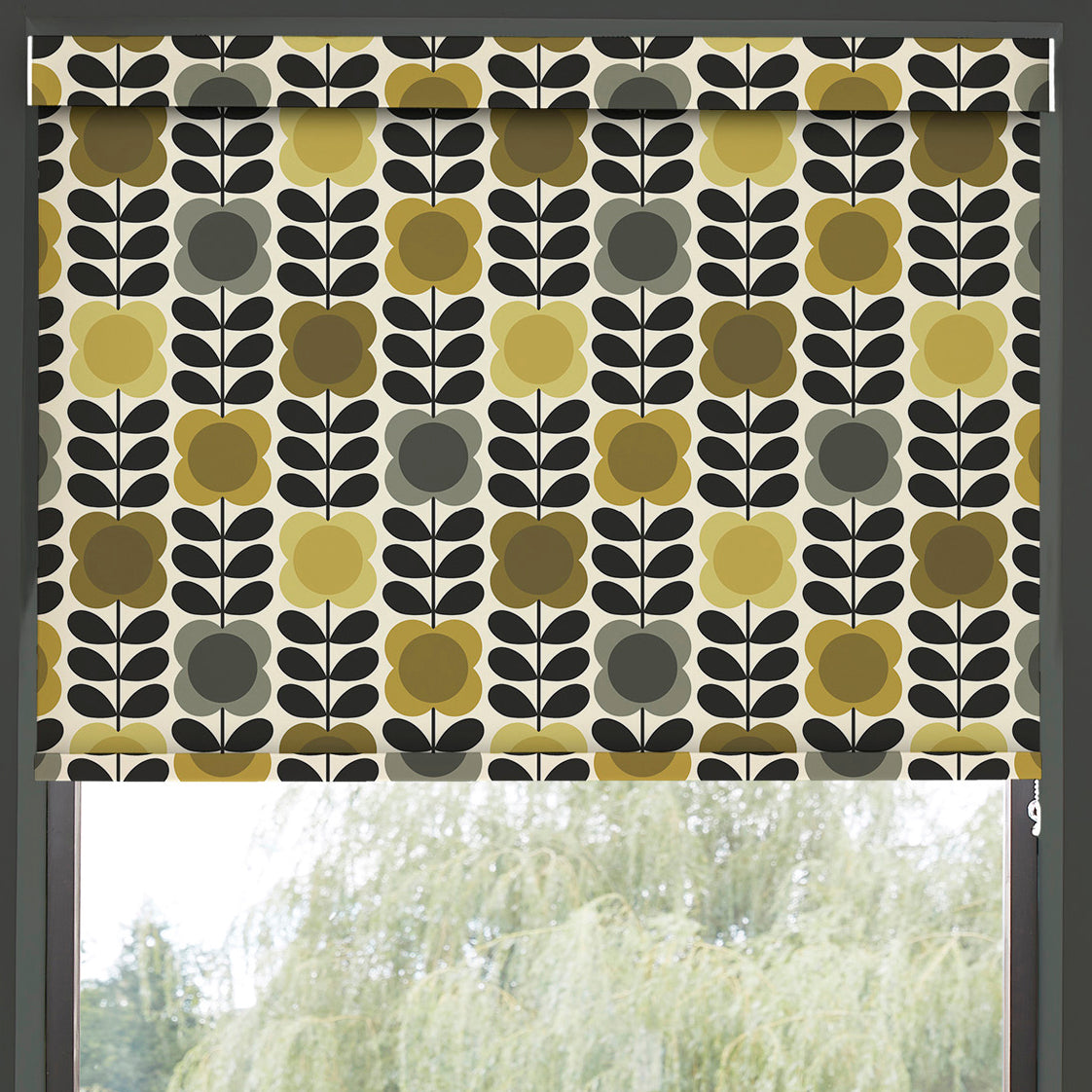 Orla Kiely Spot Flower Stem Made to Measure Blackout Roller Blind Yellow Grey