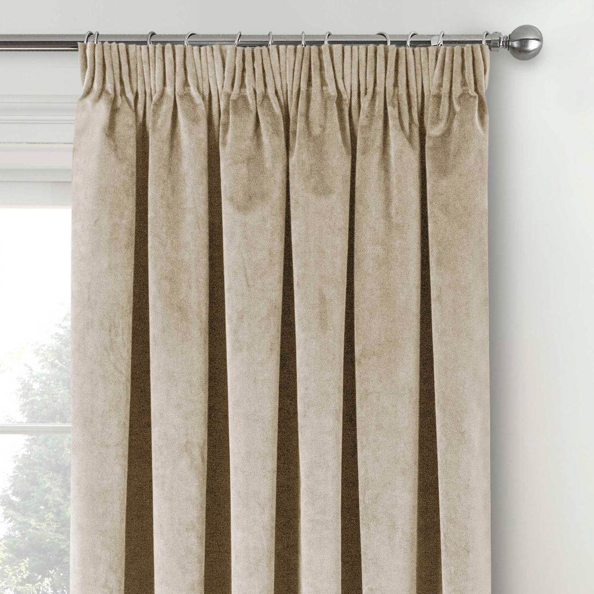 Oxford Velvet Thermal Blackout Ready Made Pencil Pleat Curtains Cream