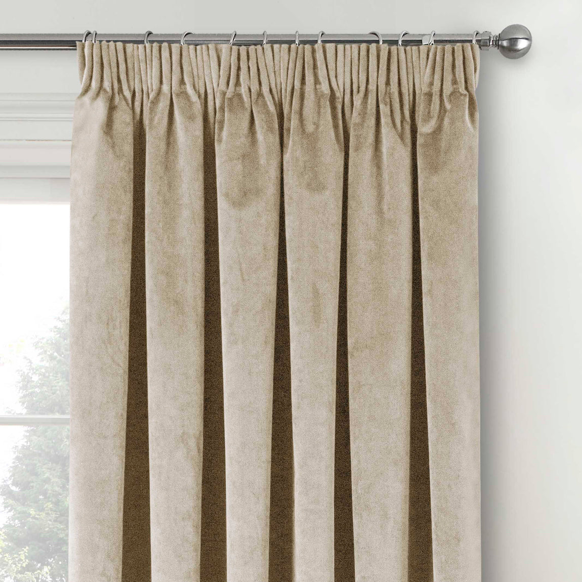 Oxford Velvet Thermal Blackout Ready Made Pencil Pleat Curtains Cream