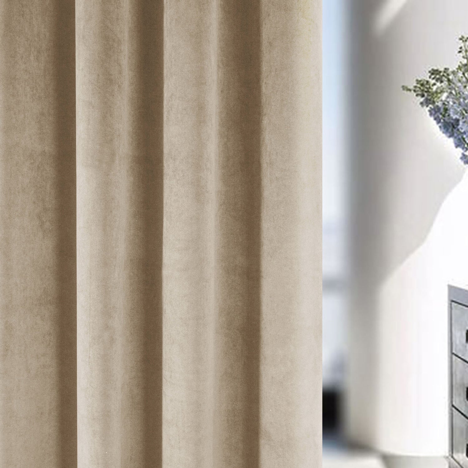 Oxford Velvet Thermal Blackout Ready Made Pencil Pleat Curtains Cream