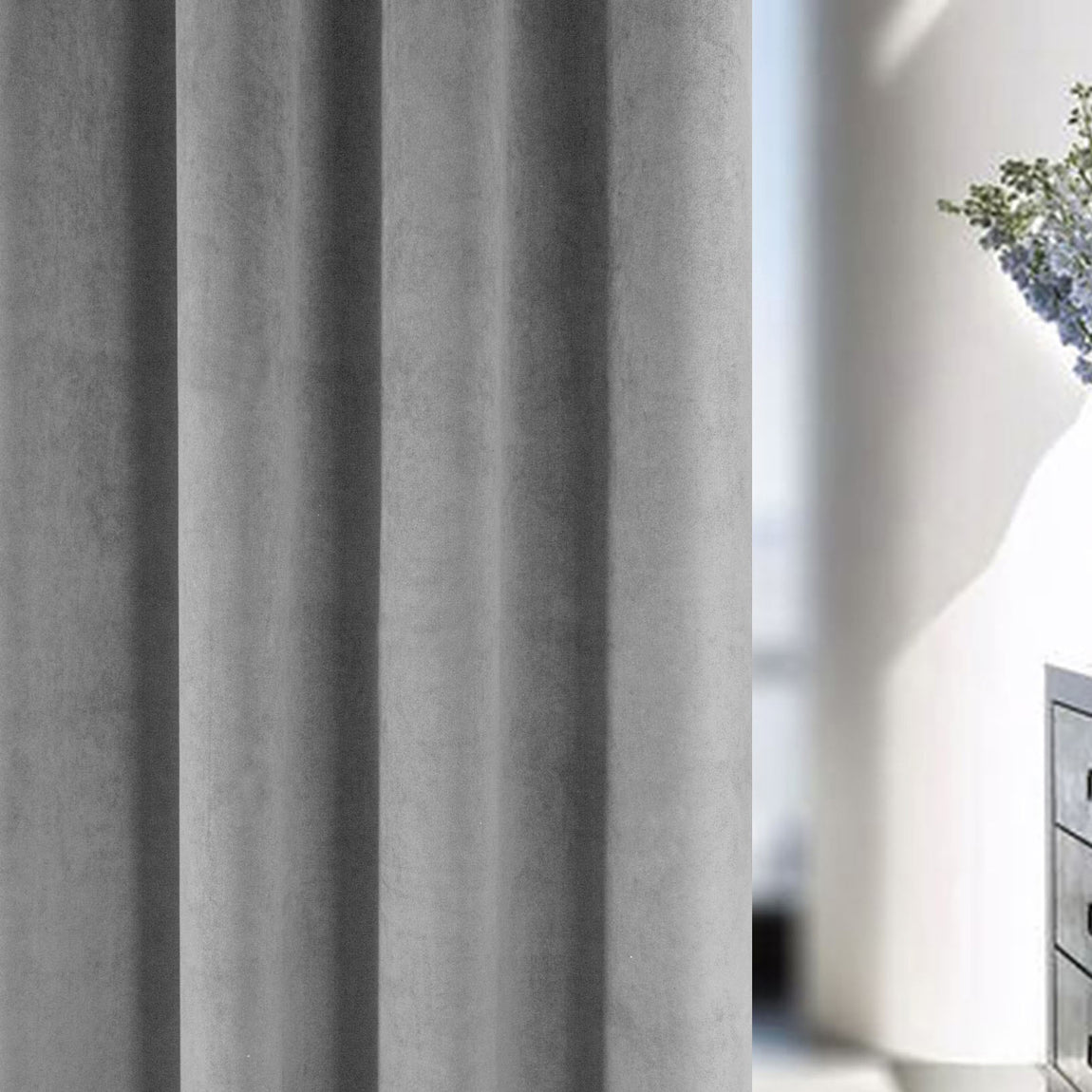 Oxford Velvet Thermal Blackout Ready Made Pencil Pleat Curtains Grey