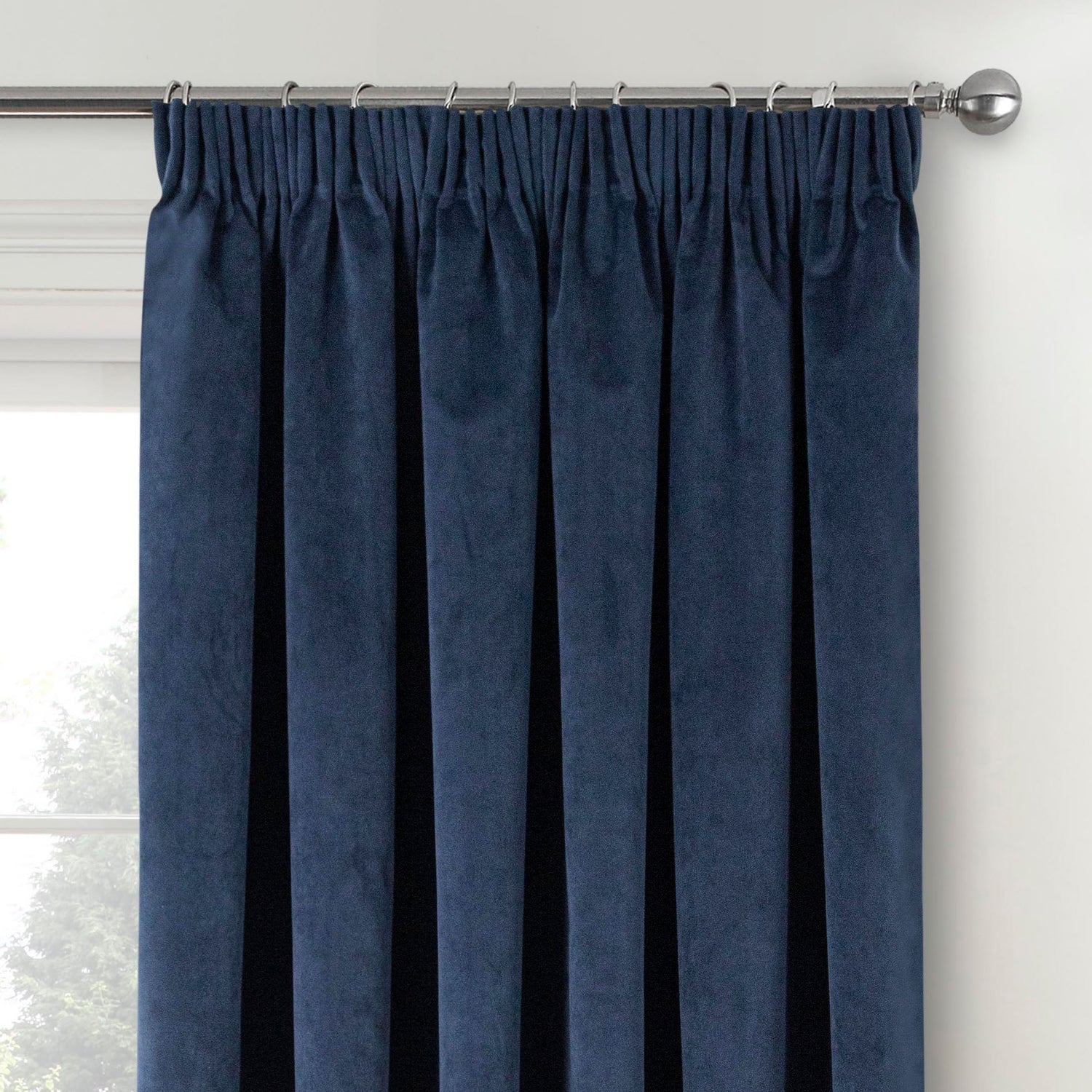Oxford Velvet Thermal Blackout Ready Made Pencil Pleat Curtains Navy