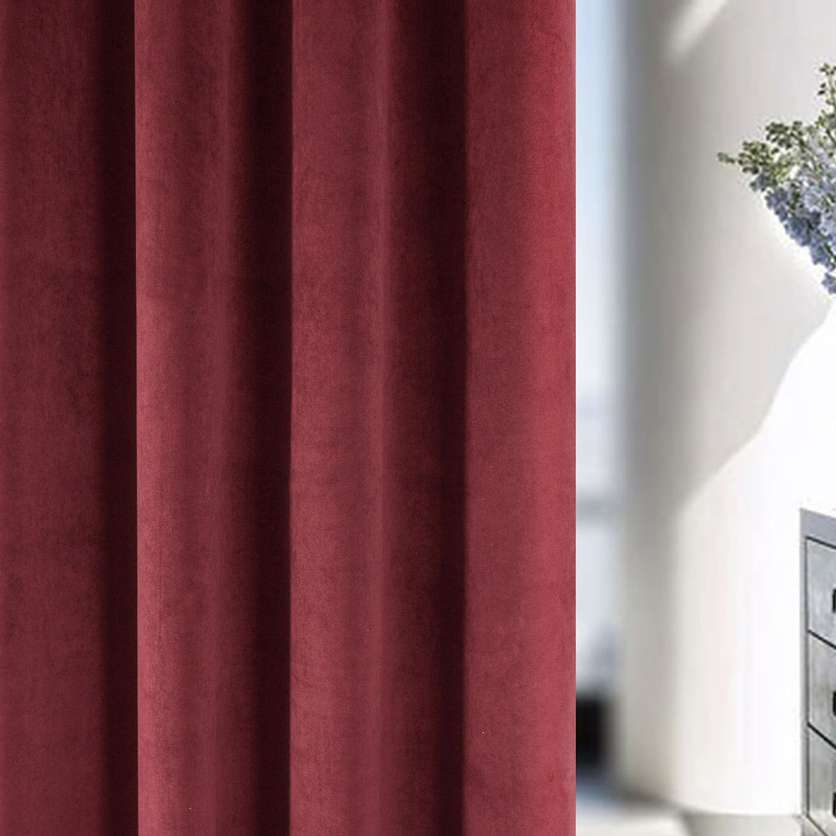 Oxford Velvet Thermal Blackout Ready Made Pencil Pleat Curtains Red