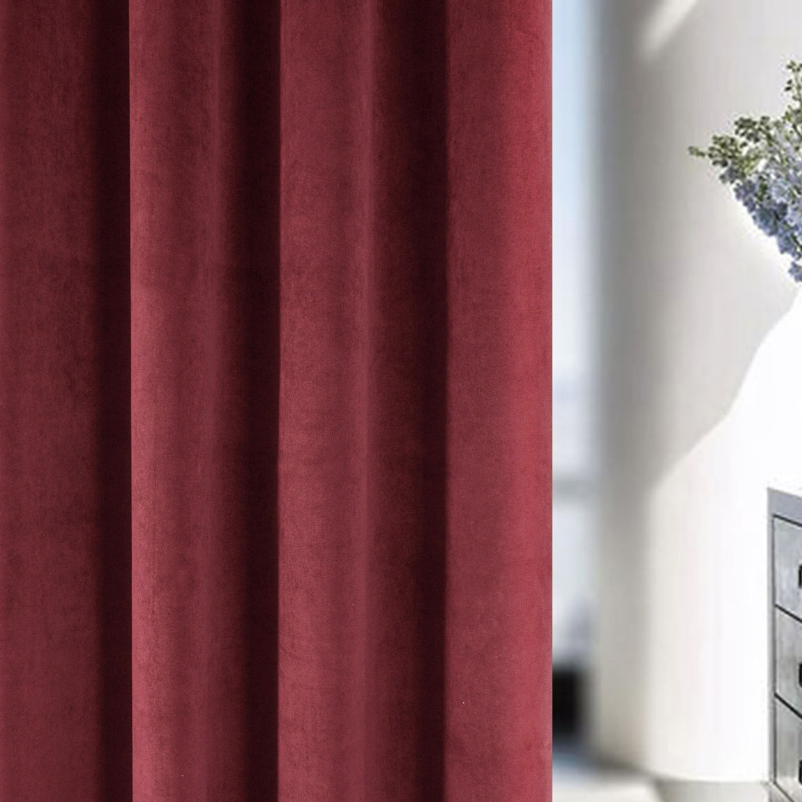 Oxford Velvet Thermal Blackout Ready Made Pencil Pleat Curtains Red