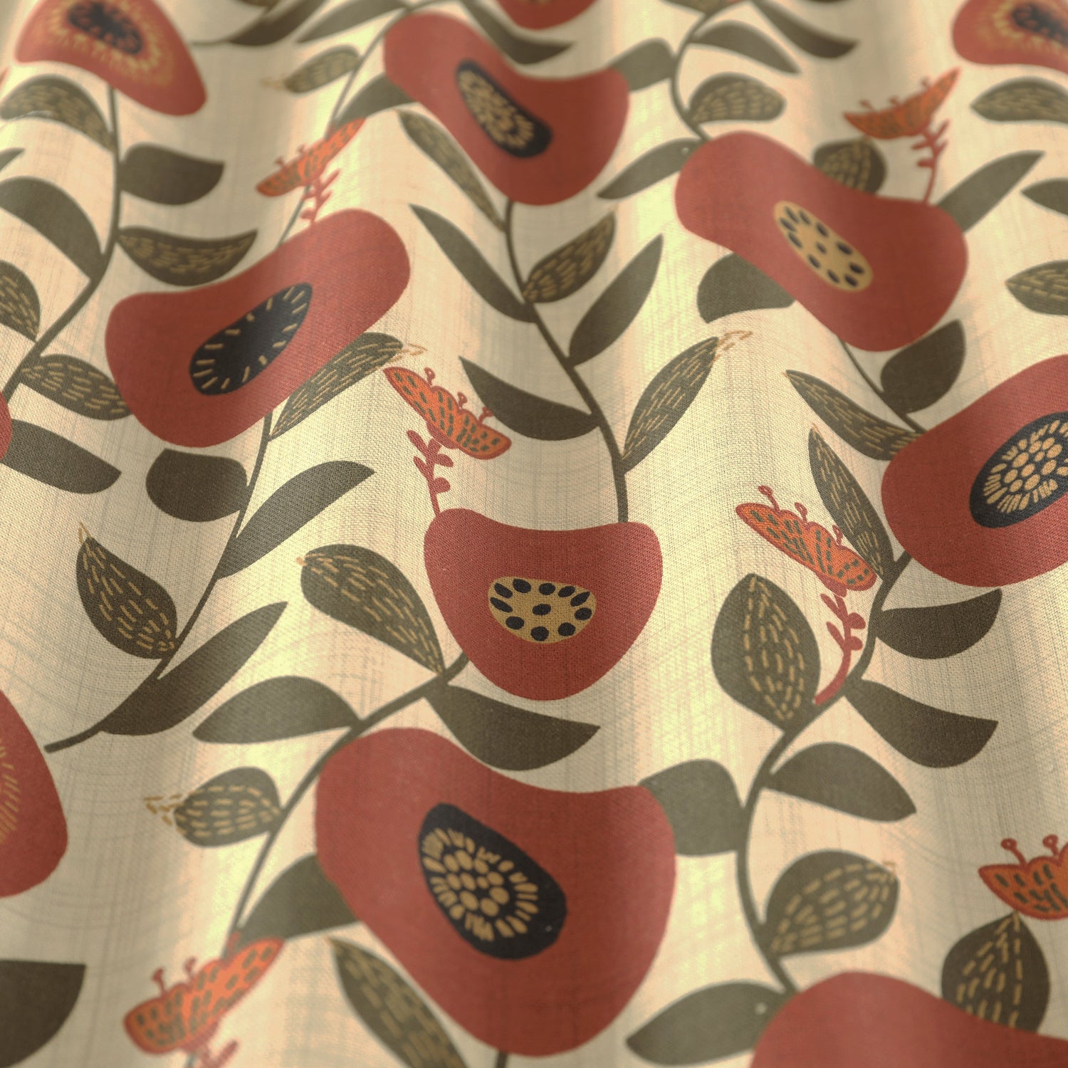 ANTE DECOR Seville Printed Cotton Made To Measure Curtains Burnt Umber