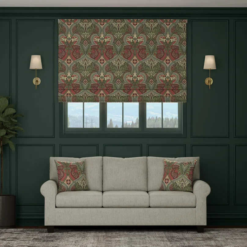 HOUSE Llewelyn-Bowen Gwendoline Printed Damask Made To Measure Roman Blind Velvine Rosemarie