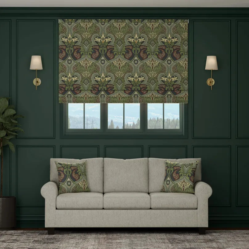 HOUSE Llewelyn-Bowen Gwendoline Printed Damask Made To Measure Roman Blind Wildnavy