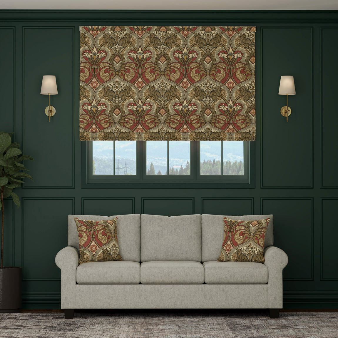 HOUSE Llewelyn-Bowen Gwendoline Printed Damask Made To Measure Roman Blind Oxblush