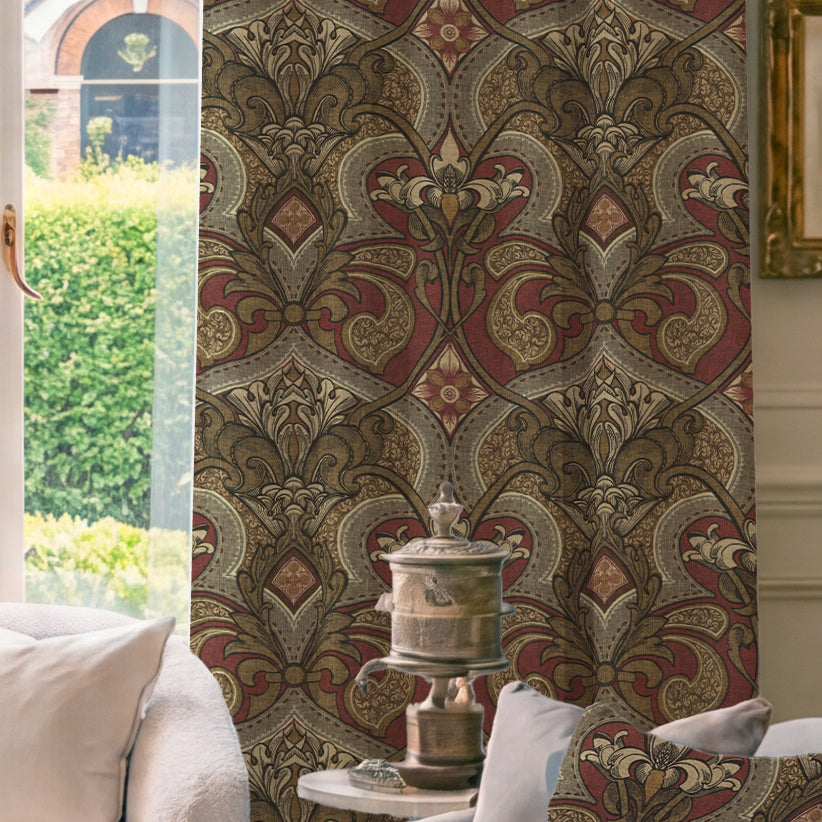 HOUSE Llewelyn-Bowen Gwendoline Printed Damask Made To Measure Curtains Oxblush