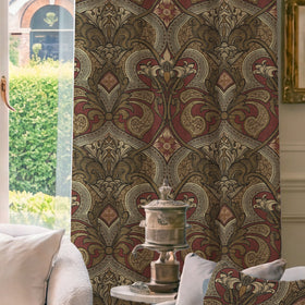 HOUSE Llewelyn-Bowen Gwendoline Printed Damask Made To Measure Curtains Oxblush