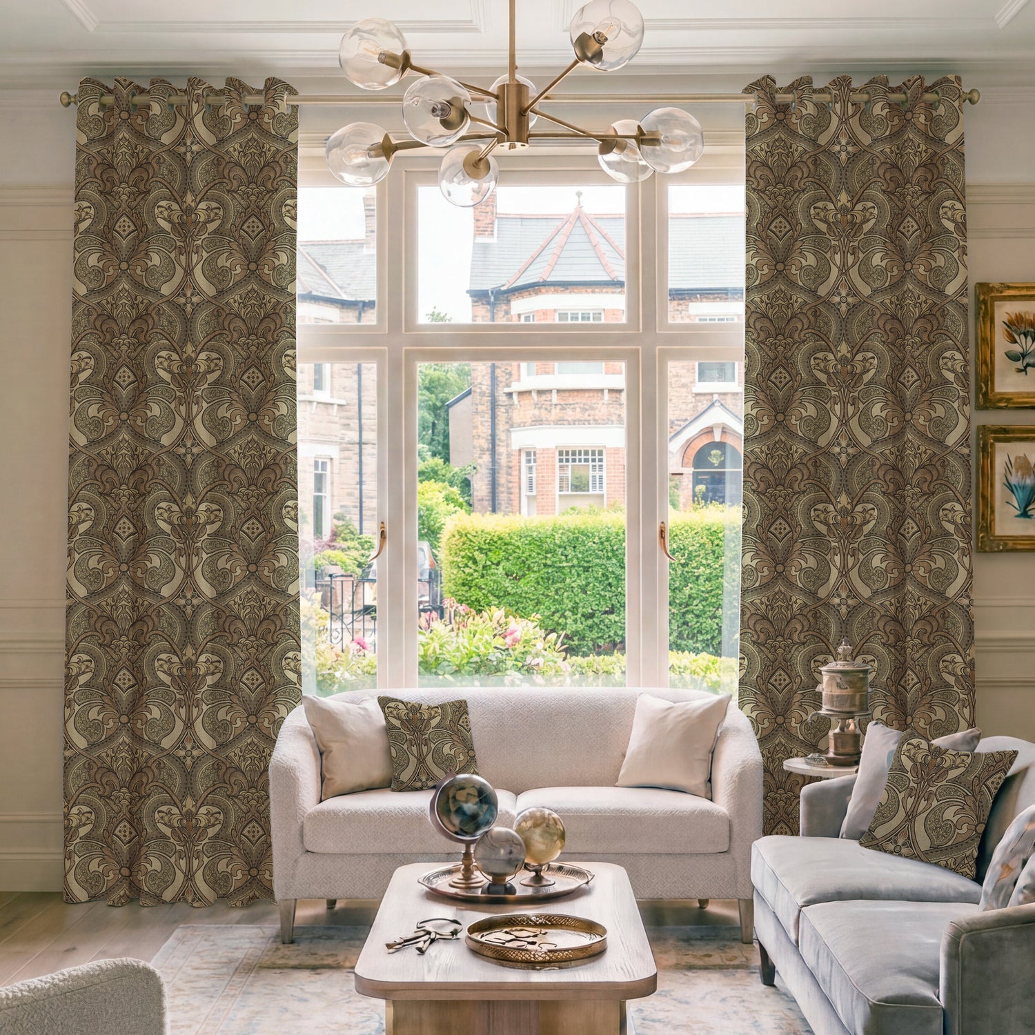HOUSE Llewelyn-Bowen Gwendoline Printed Damask Made To Measure Curtains Aurelia