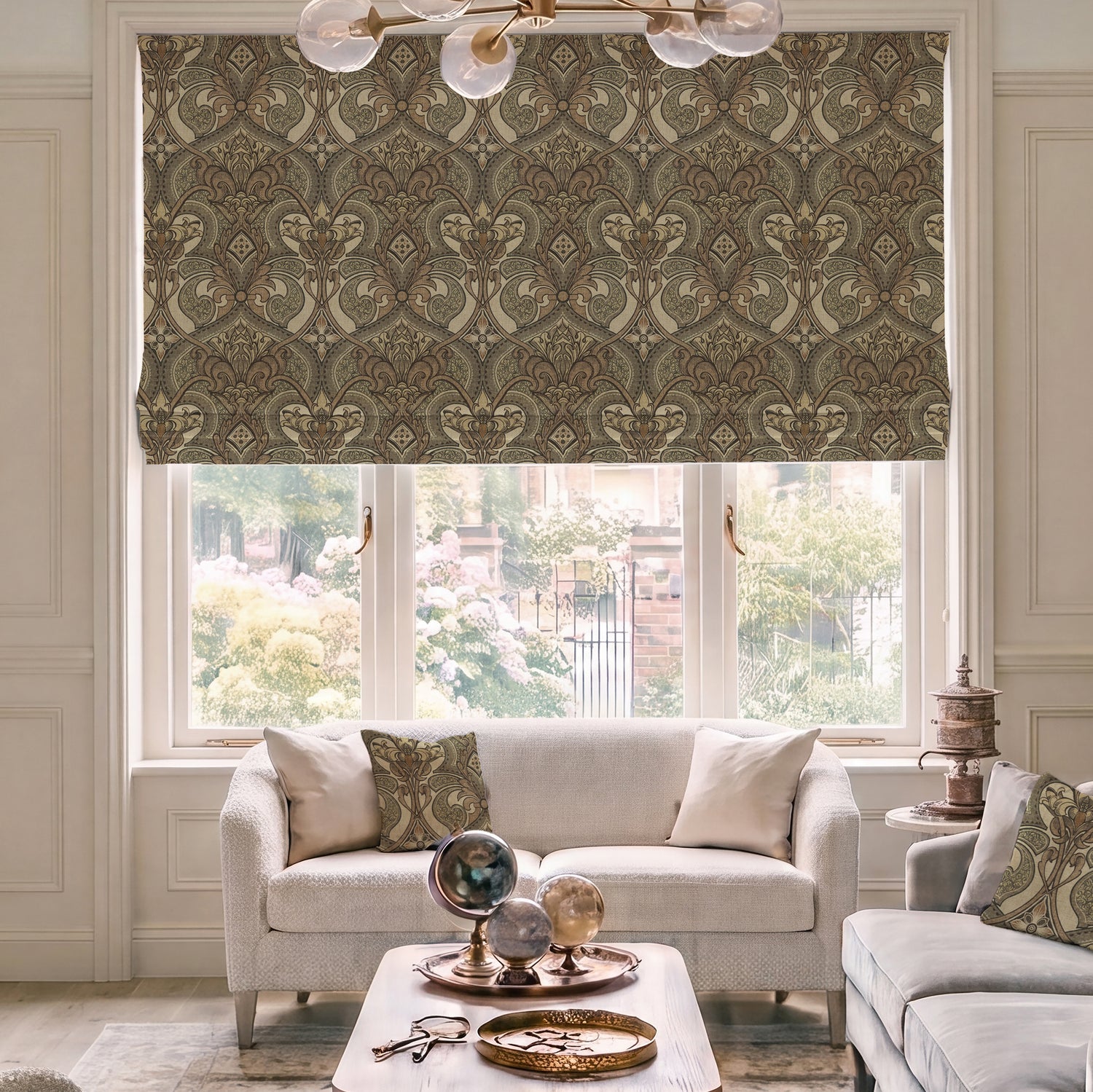 HOUSE Llewelyn-Bowen Gwendoline Printed Damask Made To Measure Roman Blind Aurelia