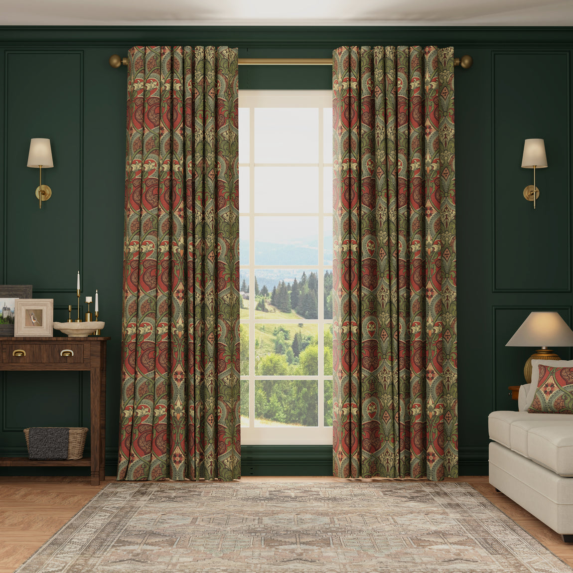 HOUSE Llewelyn-Bowen Gwendoline Printed Damask Made To Measure Curtains Velvine Rosemarie
