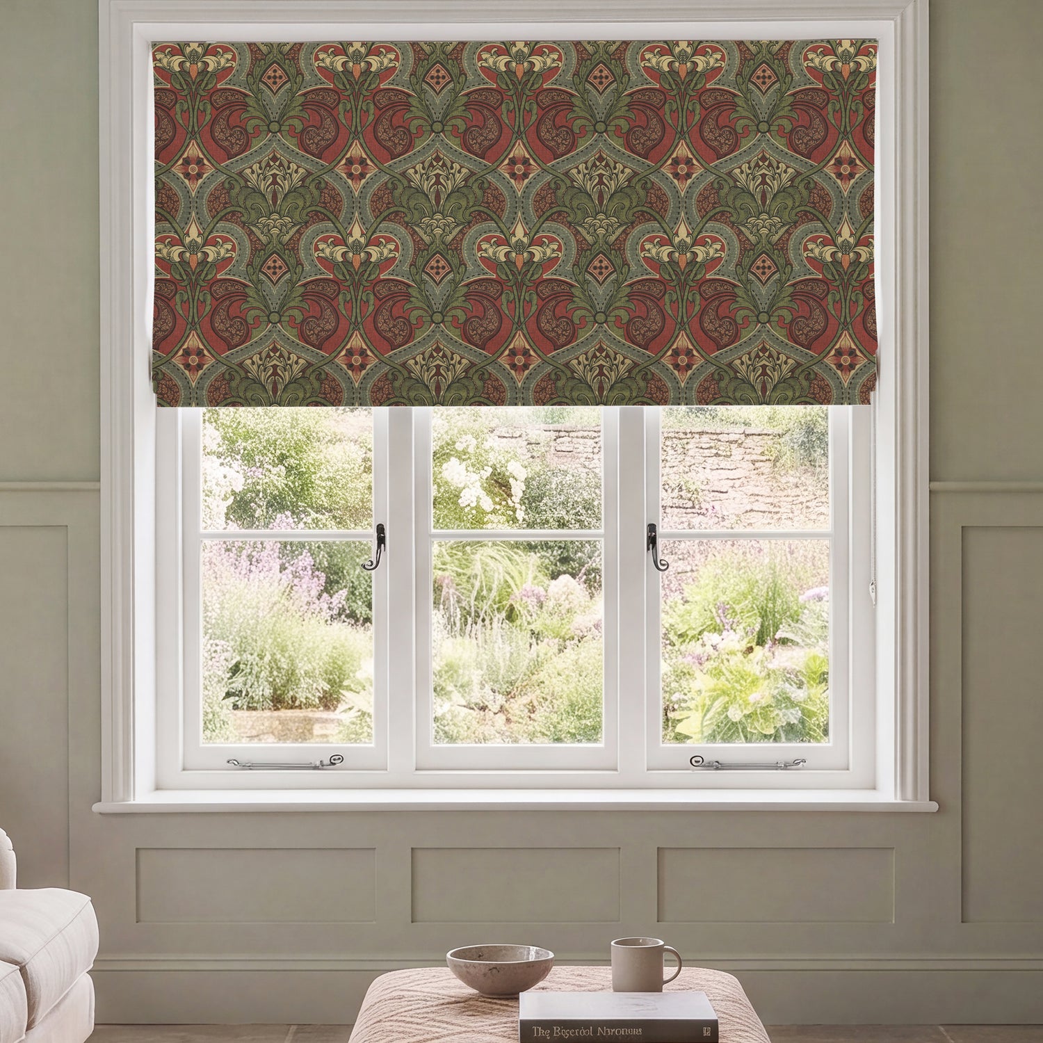 HOUSE Llewelyn-Bowen Gwendoline Printed Damask Made To Measure Roman Blind Velvine Rosemarie