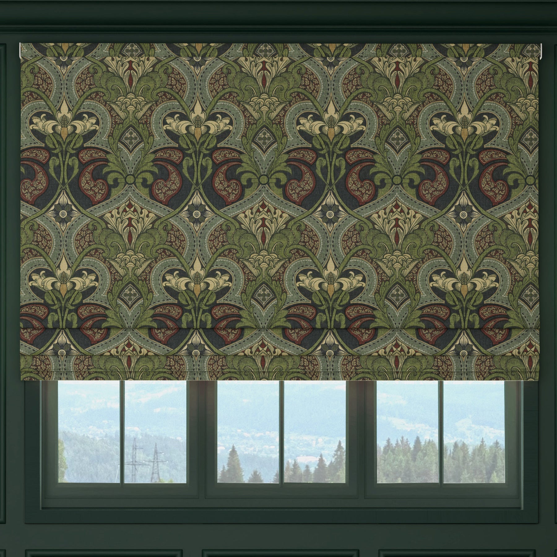 HOUSE Llewelyn-Bowen Gwendoline Printed Damask Made To Measure Roman Blind Wildnavy