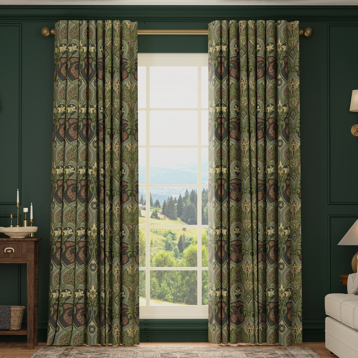 HOUSE Llewelyn-Bowen Gwendoline Printed Damask Made To Measure Curtains Wildnavy
