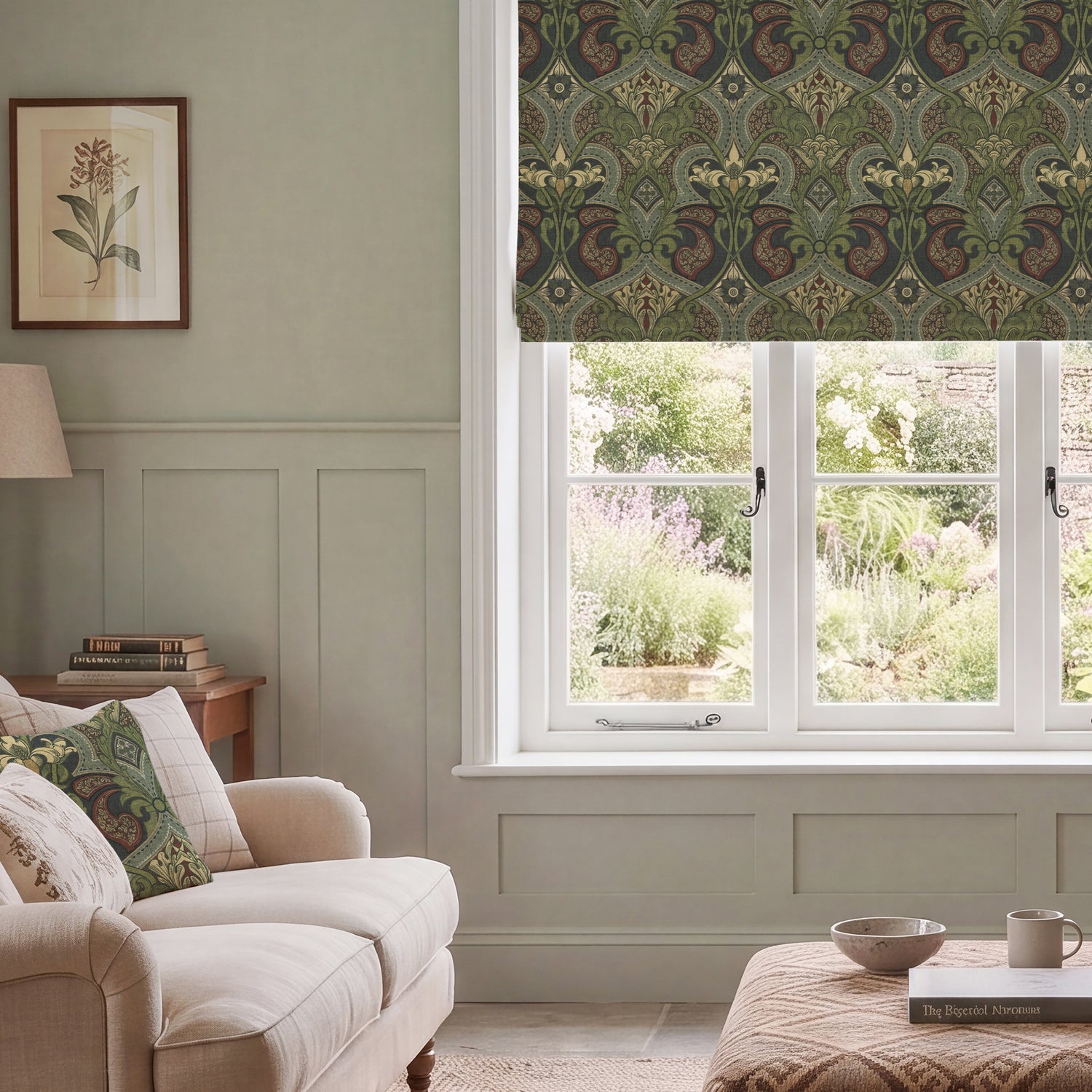 HOUSE Llewelyn-Bowen Gwendoline Printed Damask Made To Measure Roman Blind Wildnavy