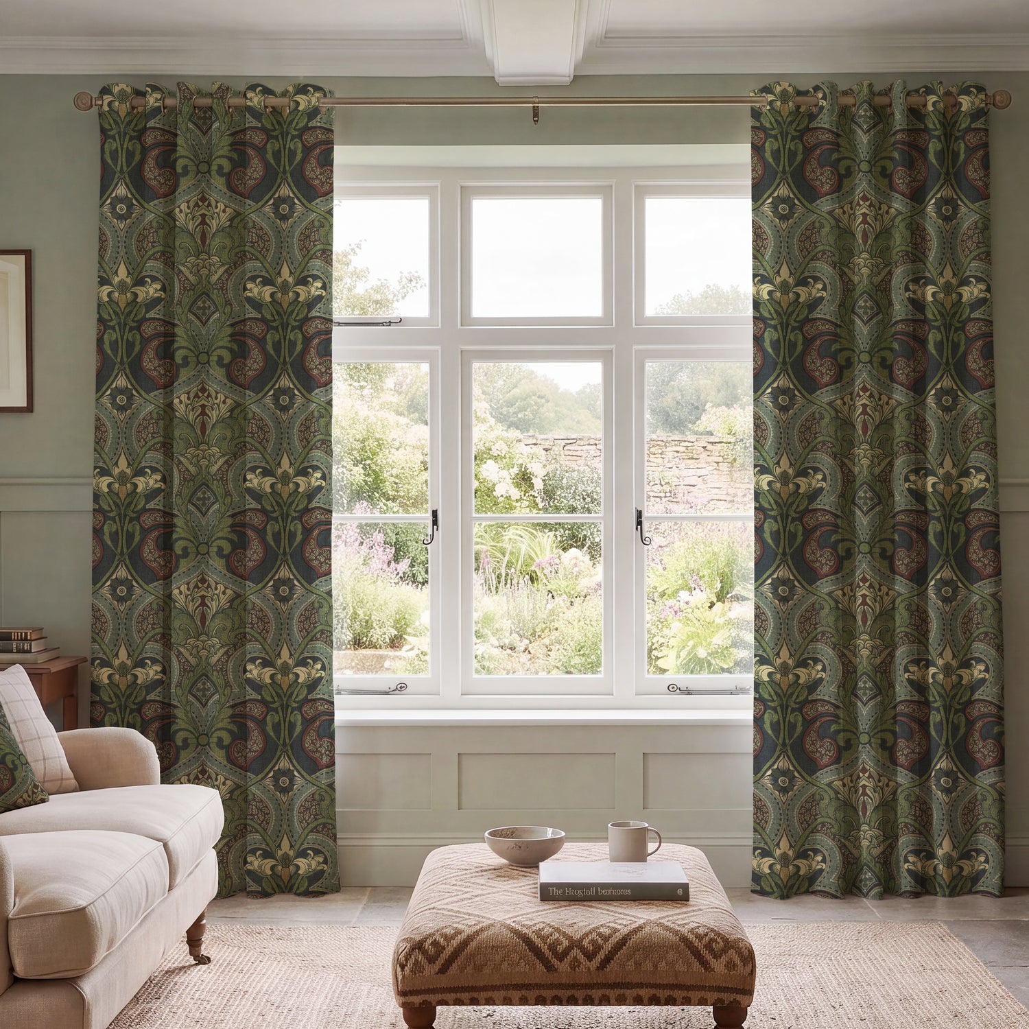 HOUSE Llewelyn-Bowen Gwendoline Printed Damask Made To Measure Curtains Wildnavy