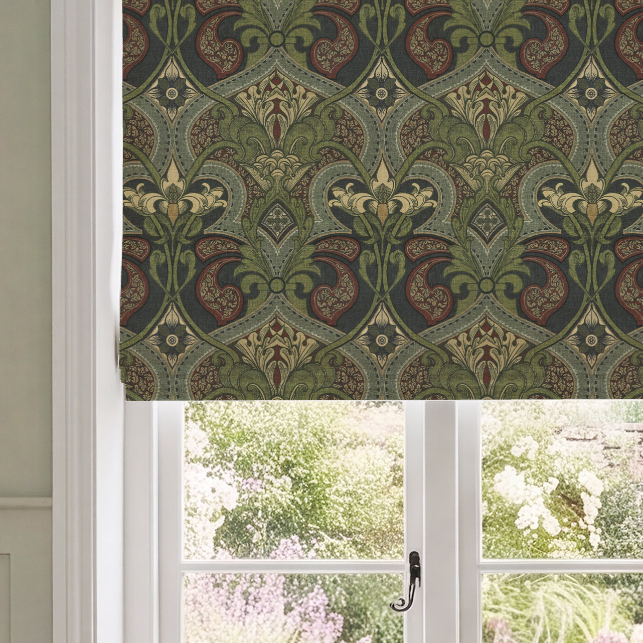 HOUSE Llewelyn-Bowen Gwendoline Printed Damask Made To Measure Roman Blind Wildnavy