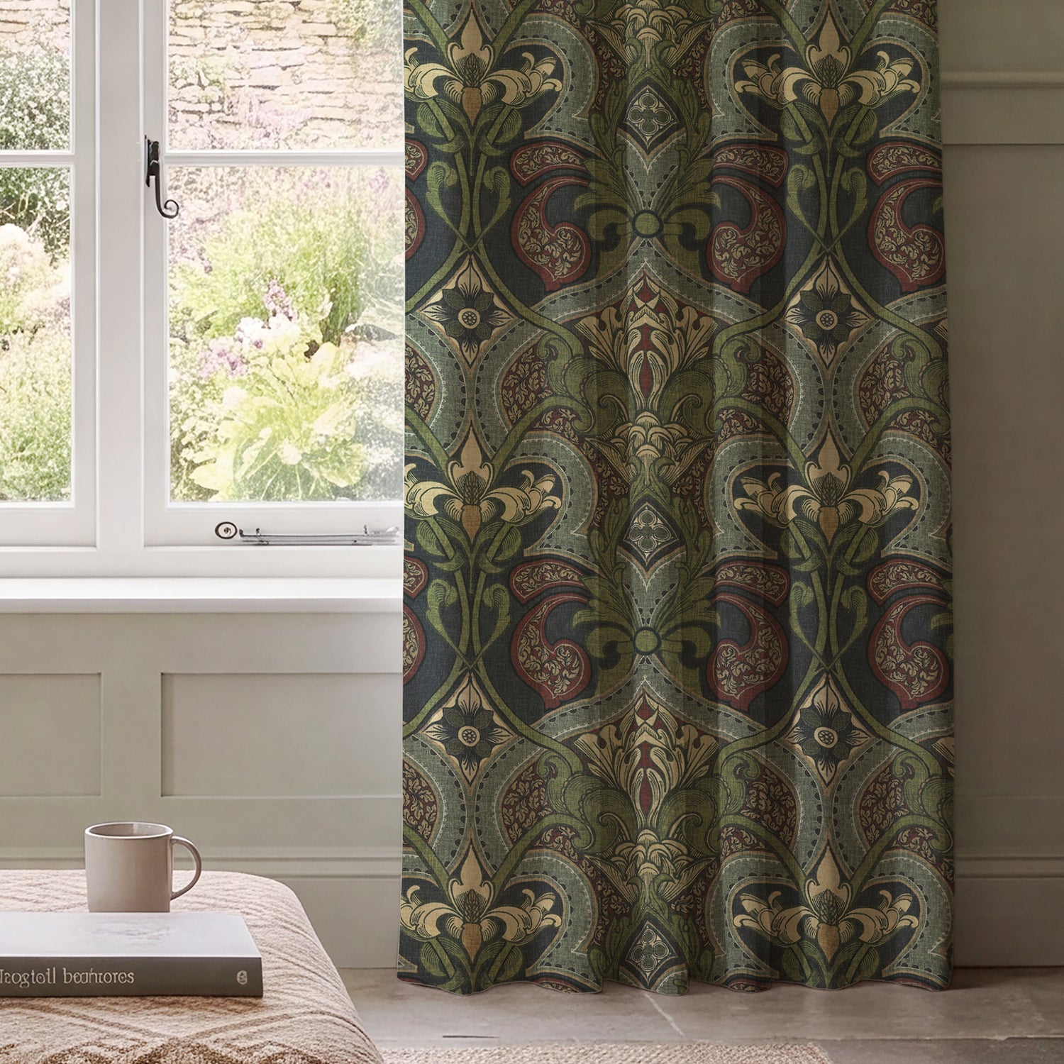 HOUSE Llewelyn-Bowen Gwendoline Printed Damask Made To Measure Curtains Wildnavy