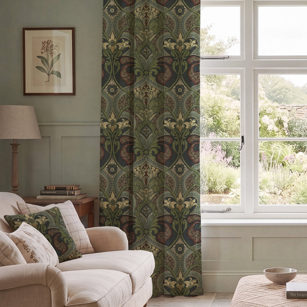 HOUSE Llewelyn-Bowen Gwendoline Printed Damask Made To Measure Curtains Wildnavy