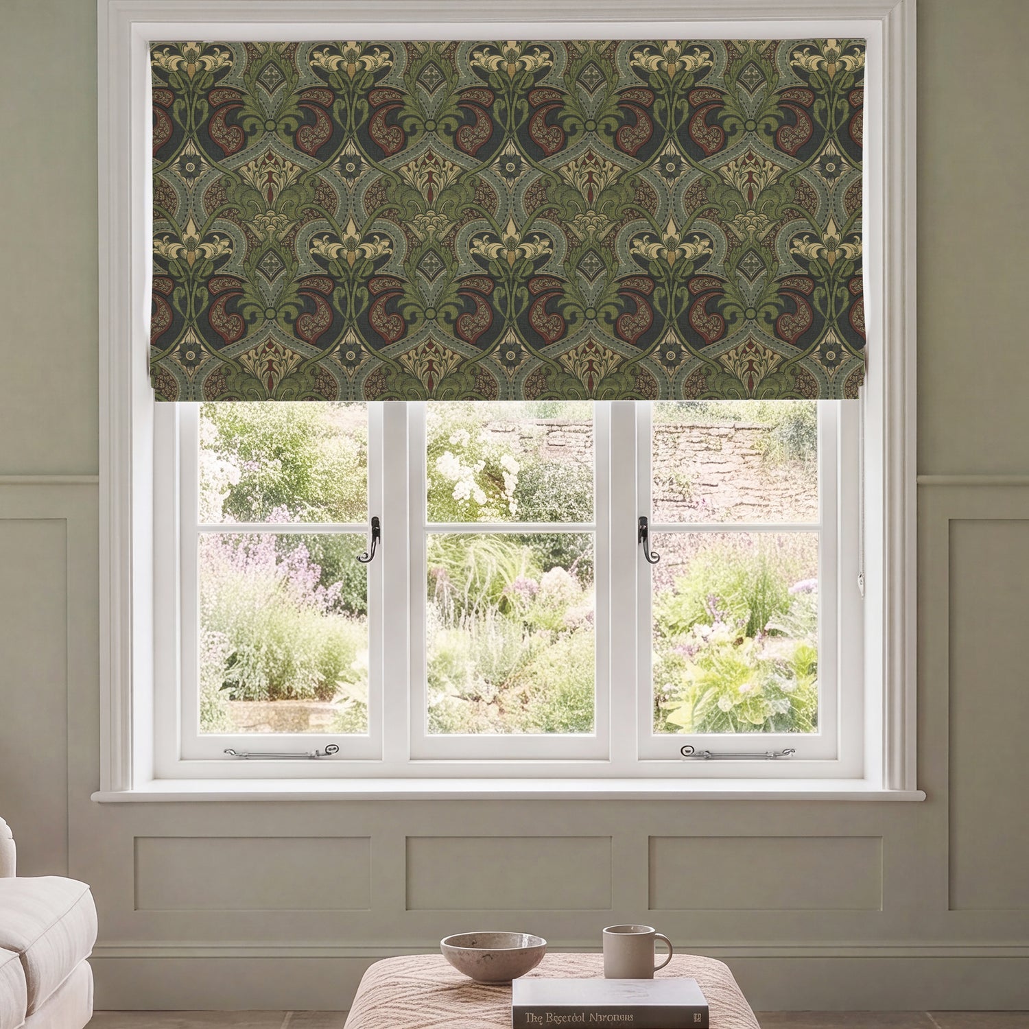 HOUSE Llewelyn-Bowen Gwendoline Printed Damask Made To Measure Roman Blind Wildnavy