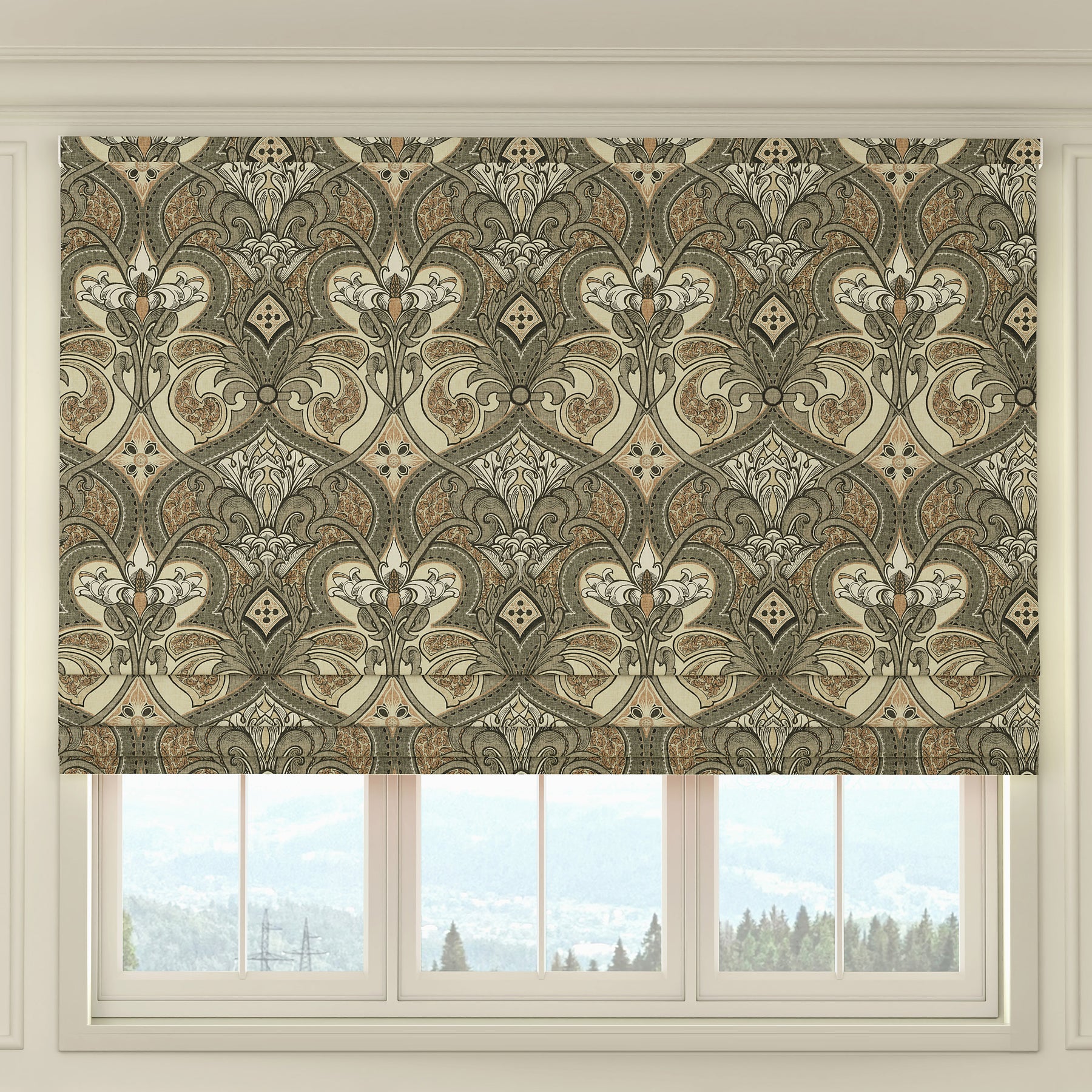 HOUSE Llewelyn-Bowen Gwendoline Printed Damask Made To Measure Roman Blind Ashrose